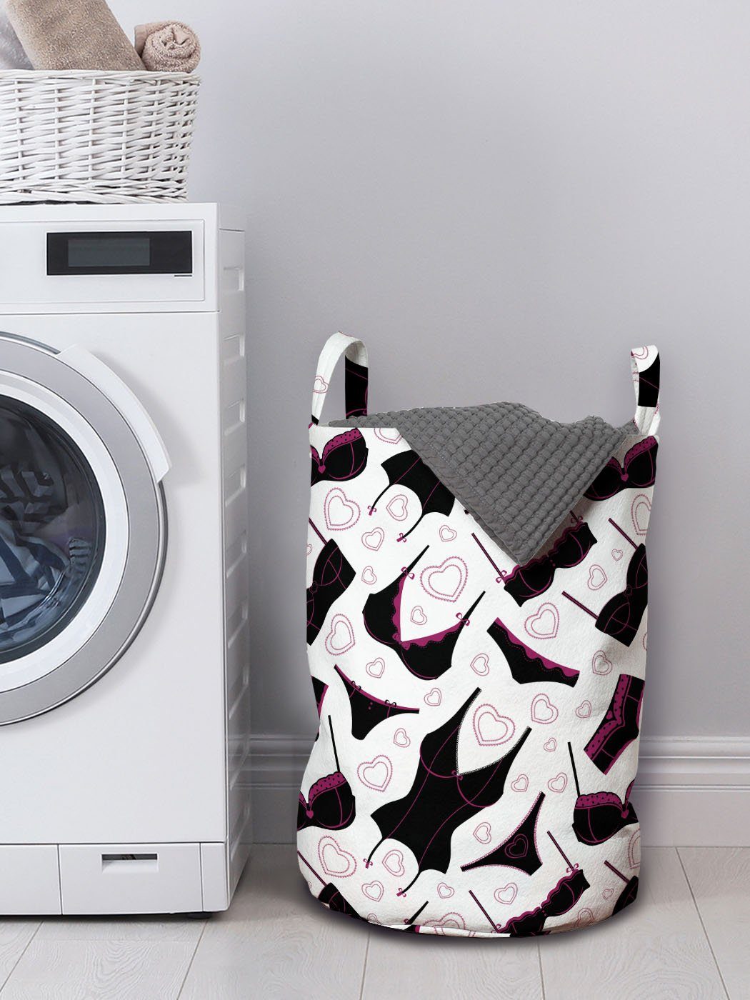 Kordelzugverschluss Waschsalons, Women`s Retro Wäschesäckchen Wäschekorb Lingerie Griffen Fashion mit Abakuhaus für