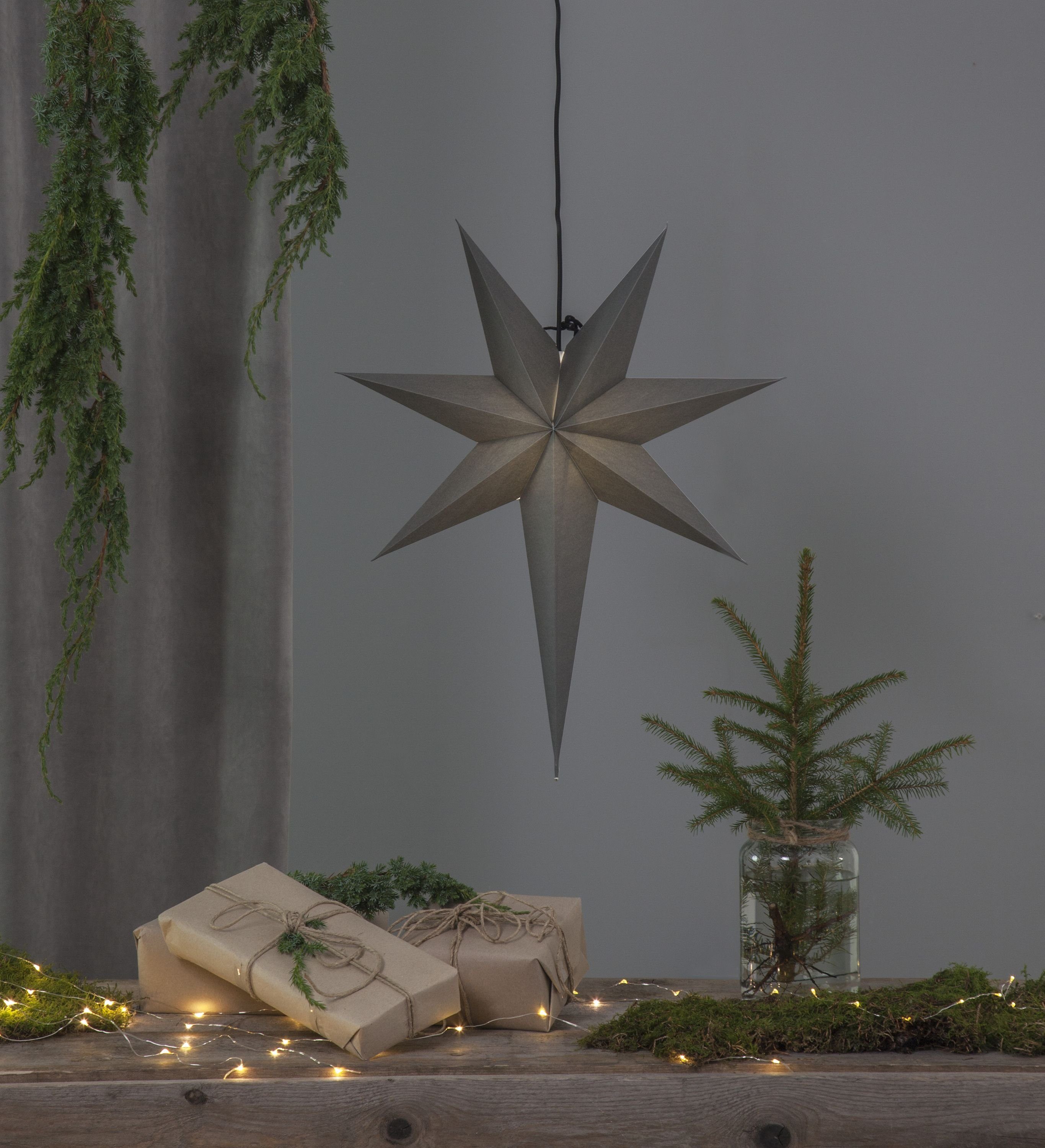 STAR TRADING LED Dekolicht Ozen, Weihnachtsstern Ozen 3D Papierstern Weihnachten in Grau, Dekostern zum