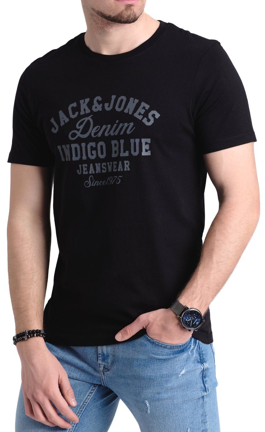 Set, & 5er-Pack) 1 Jones T-Shirts Jack Mix mit (Spar Aufdruck 5er Baumwolle OPT aus Print-Shirt