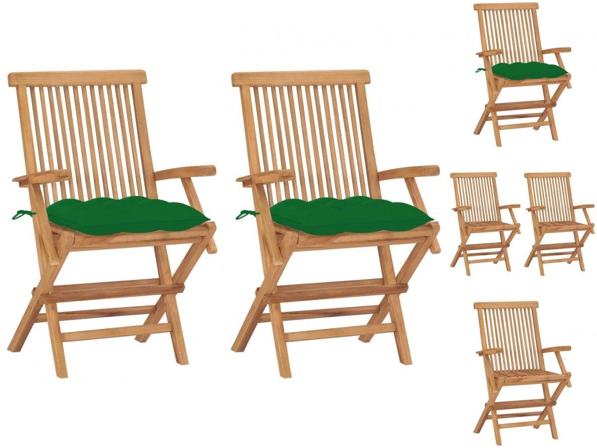 vidaXL Gartenstuhl Gartenstühle mit Grünen Kissen 2 Stk Massivholz Teak Holz
