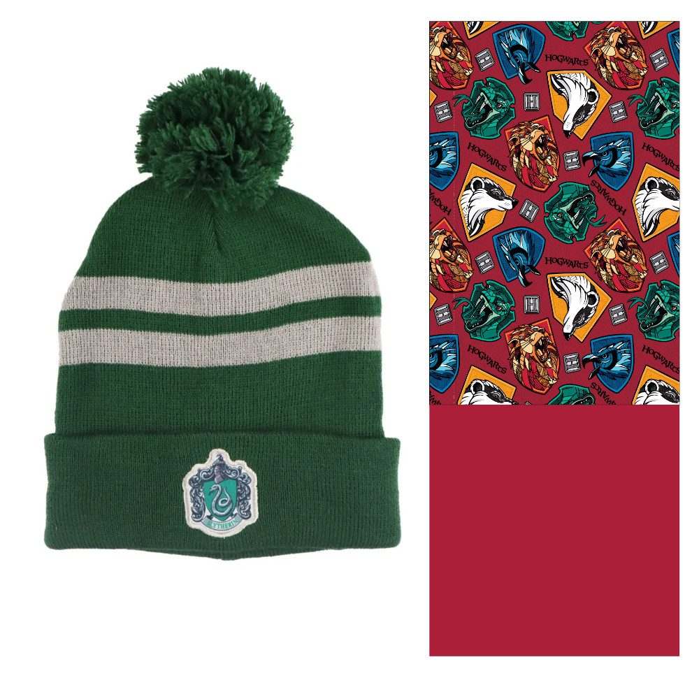 Harry Potter Bommelmütze Harry Potter Slytherin Kinder Jugend Winter Set Mütze plus Schaal Gr. 54 bis 56