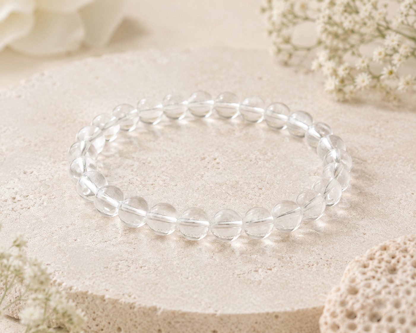 Karmandala Charm-Armband elegantes Naturstein Armband mit Edelstein Kugeln 8 mm, Bergkristall Echtstein Edelstein Armband
