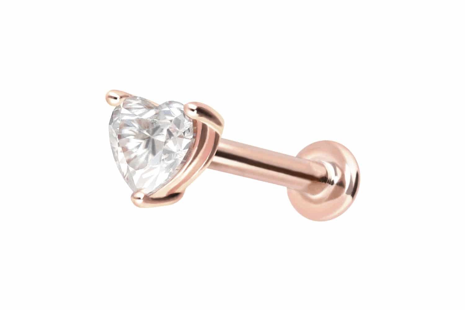 PIERCINGLINE Piercing-Set 14 Karat Gold Labret mit Innengewinde MOISSANIT-HERZ (Labrets, 1-tlg)