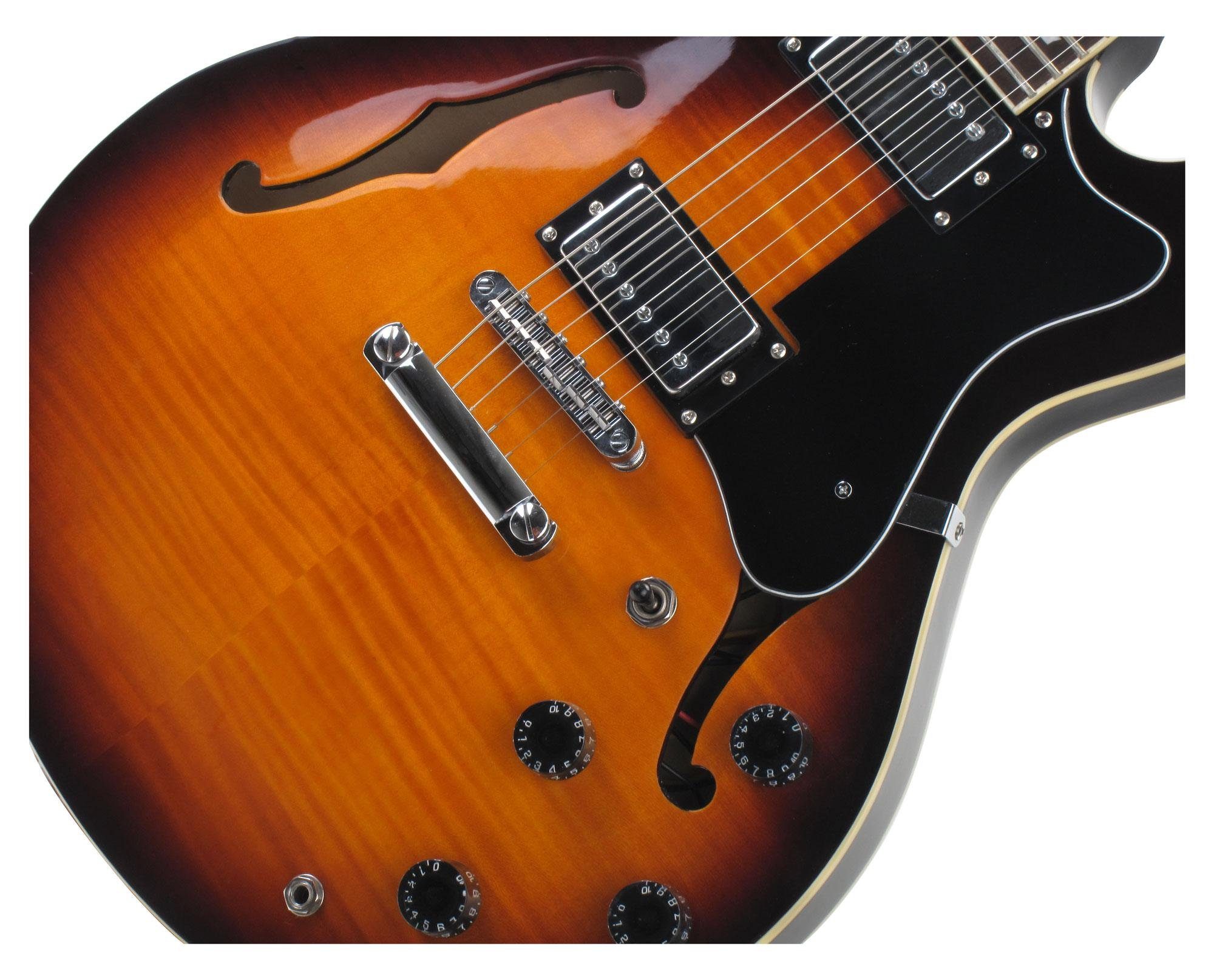 Rocktile E-Gitarre Pro HB100-SB elektrische Gitarre, Hollowbody, Korpus: Ahorn semi-hollow - 2 F-Löcher