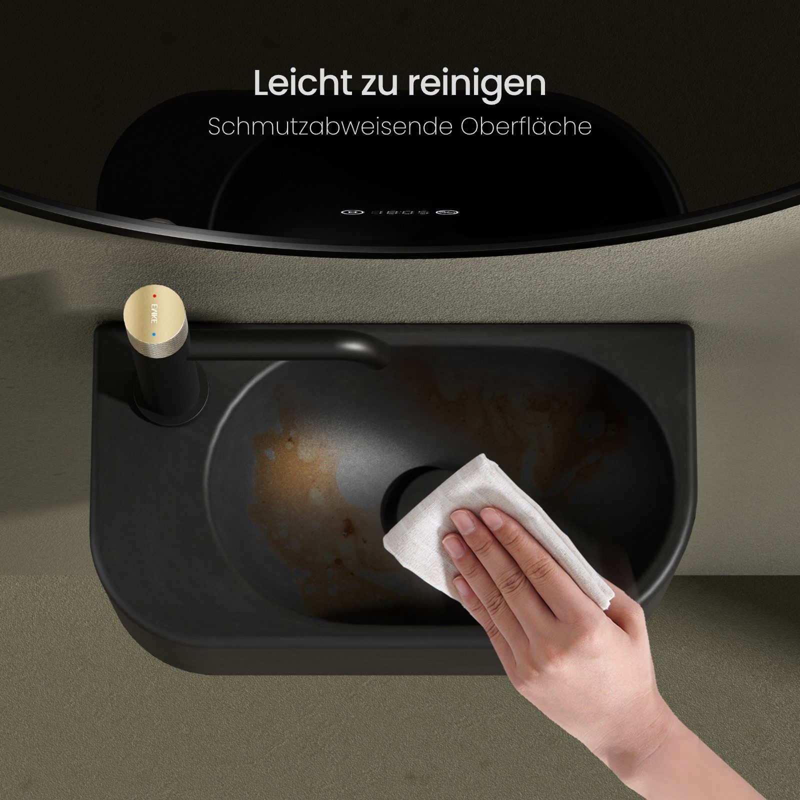 EMKE Aufsatzwaschbecken Hängewaschbecken, Waschbecken aus Keramik für Bad 40 x 21cm schwarzer, platzsparend und einfach zu installieren.gegen Kratzer und Flecken