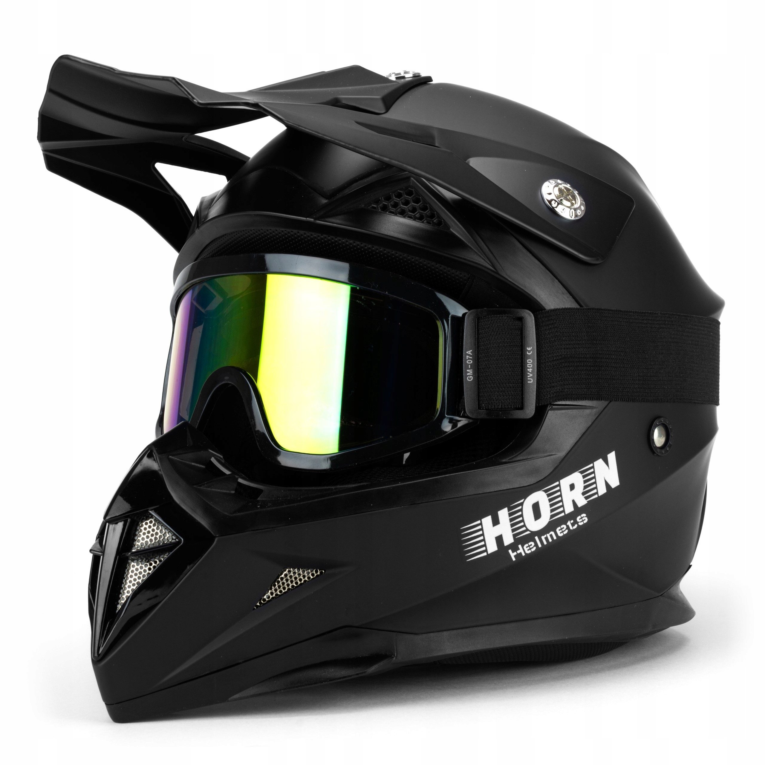 Horn Motocrosshelm H915 ATV Enduro Racing MATT, Mikrometrischer Helmverschluss ECE 22.06. Crossbrille GRATIS