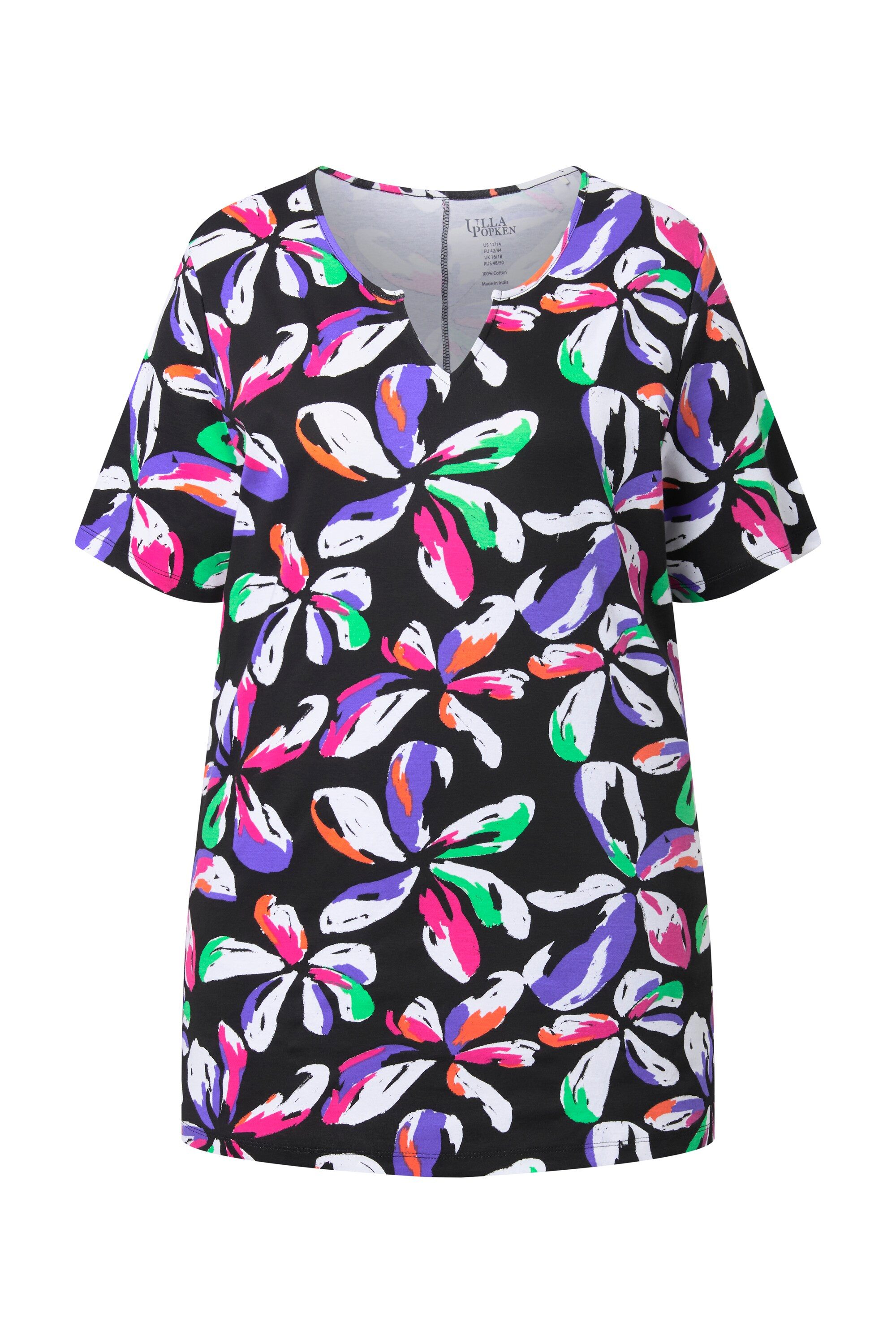 Longshirt Longshirt Blüten Tunika-Ausschnitt Halbarm