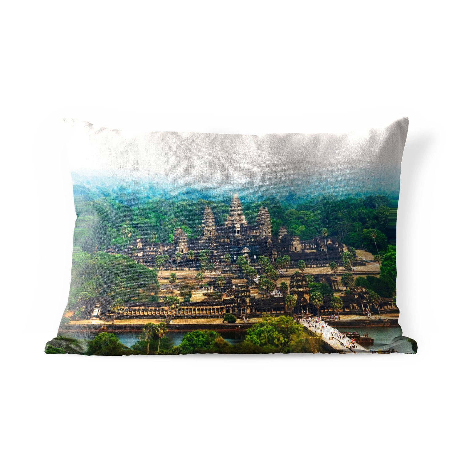 MuchoWow Dekokissen Luftaufnahme des Tempels von Angkor Wat in Kambodscha, Outdoor-Dekorationskissen, Polyester, Dekokissenbezug, Kissenhülle