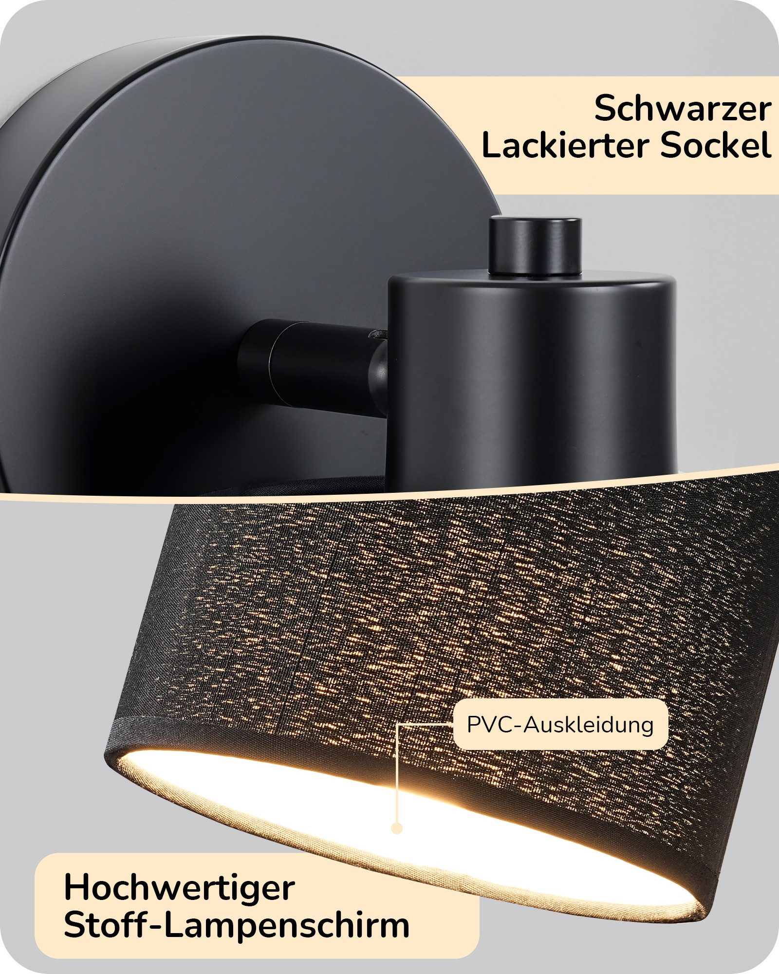 EDISHINE Wandleuchte 2er Set moderner Innen-Wandleuchten, LED wechselbar, 3000K-6500K, Stufenlos dimmbar, 3 Lichtfarben, inkl. Glühbirnen und Fernbedienung – Bild 4 von 5