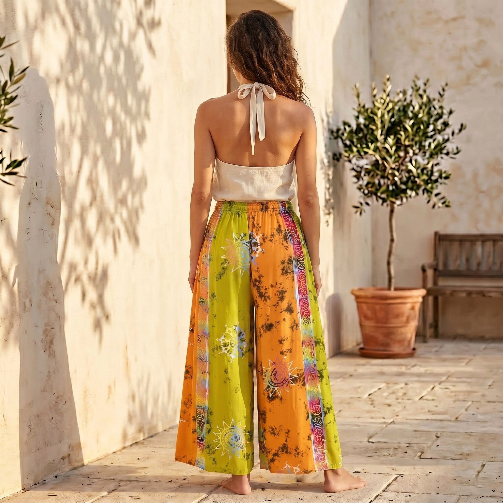 Guru-Shop Relaxhose Bequeme Palazzohose, weite Marlenehose, Boho.. alternative Bekleidung
