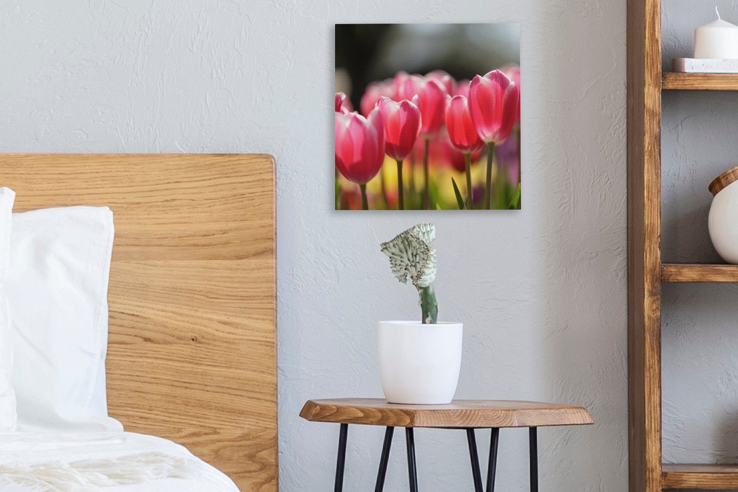 (1 Bilder Rosa Wohnzimmer Leinwandbild OneMillionCanvasses® Tulpenblüten, Leinwand für St), Schlafzimmer