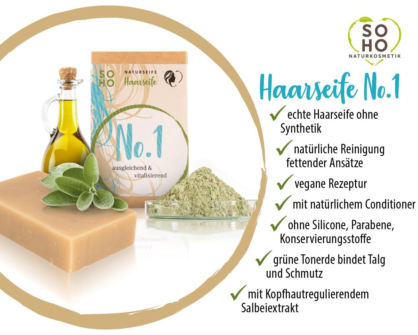 3-tlg. Haarseife, Feste Manufaktur, Haarseifen aus bayrischer Naturkosmetik exklusive SOHO 3 Seifen-Set