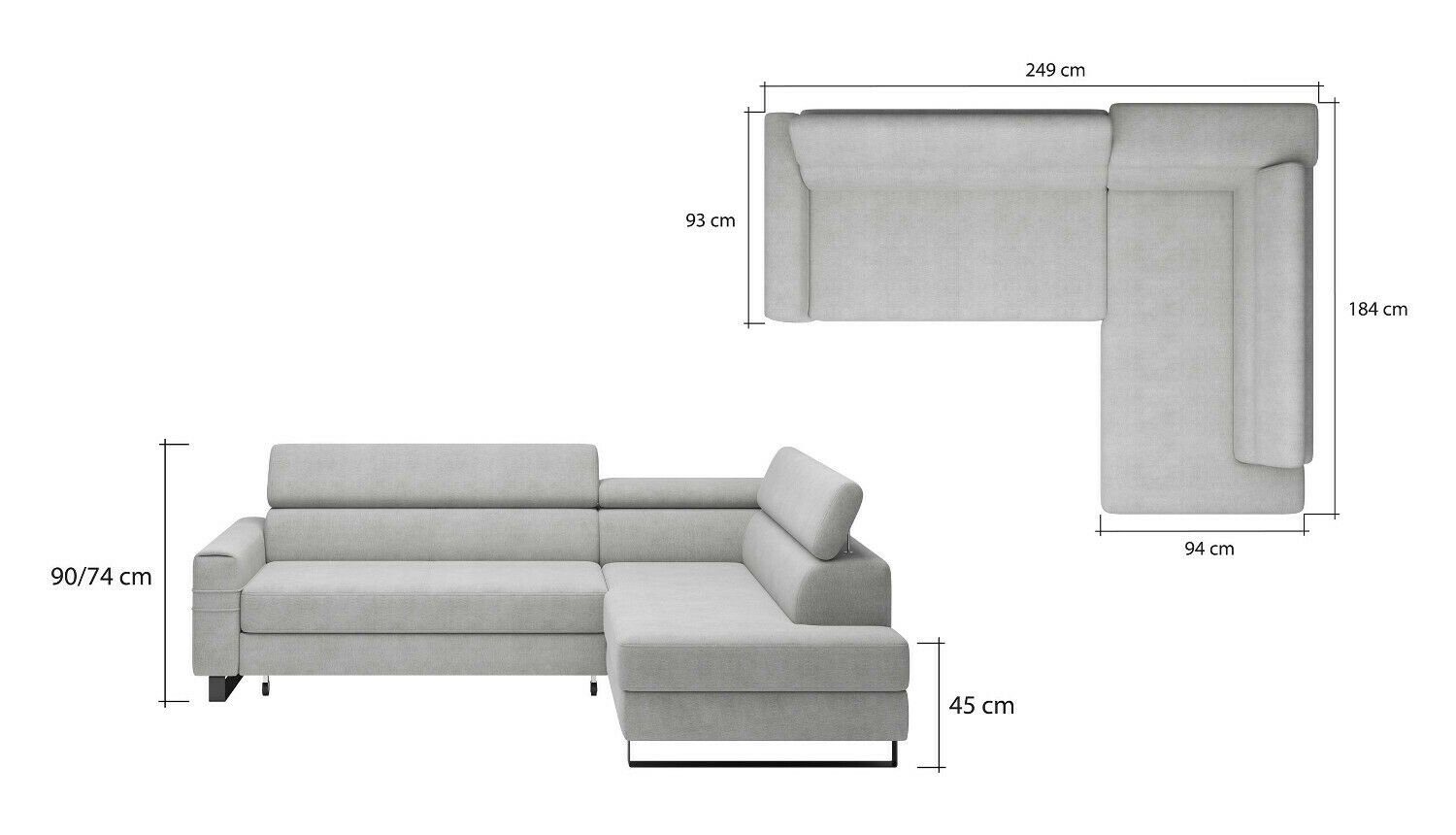 Couch Grau Ecksofa, Polstergarnitur Moderne Ecksofa Textil Grüne Sofa JVmoebel