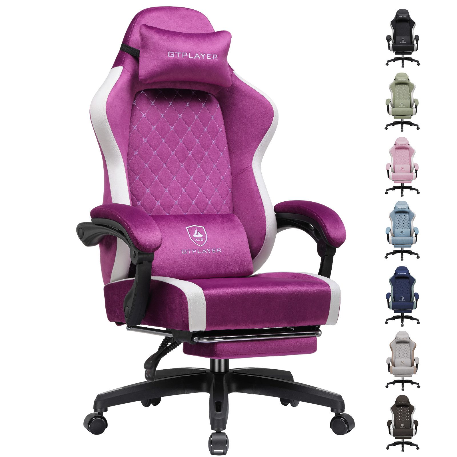 GTPLAYER Gaming-Stuhl Ergonomischer Gaming Sessel Schreibtischstuhl aus Stoff/Kunstleder (Packung), Federsitzkissen mit Fußstütze