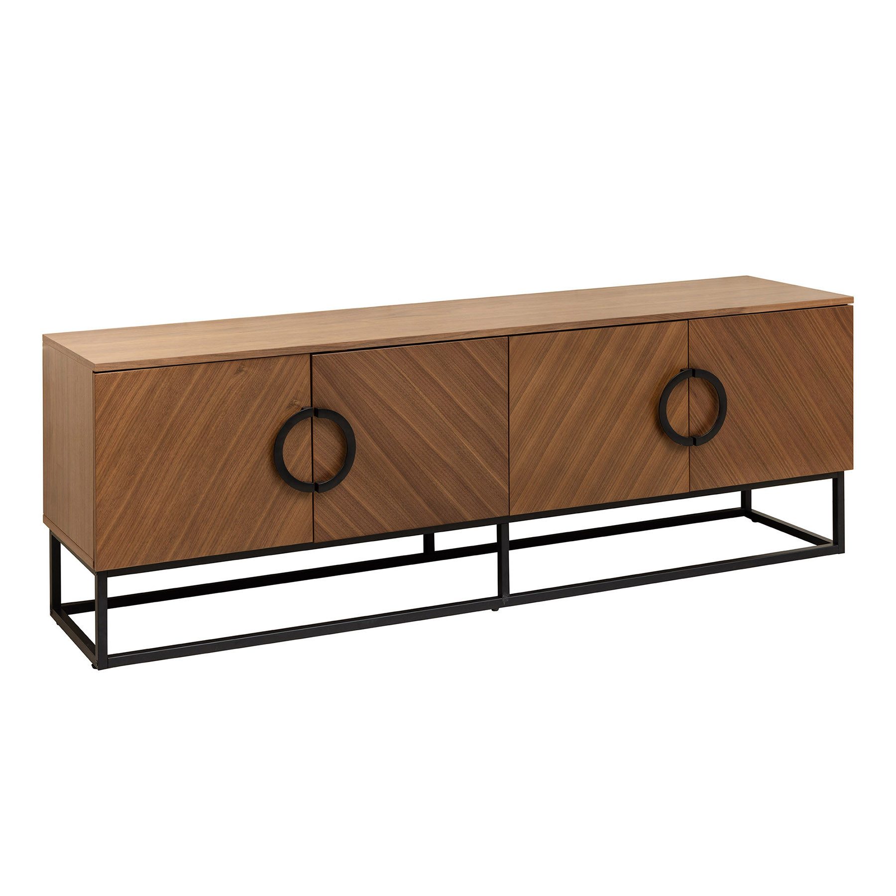 riess-ambiente Lowboard GRANDEZZA 180cm braun schwarz – Walnuss-Design, Metall, Industrial (Einzelartikel, 1 St), TV-Schrank mit Türen & Fächern – ideal für Wohnzimmer im Loftstil