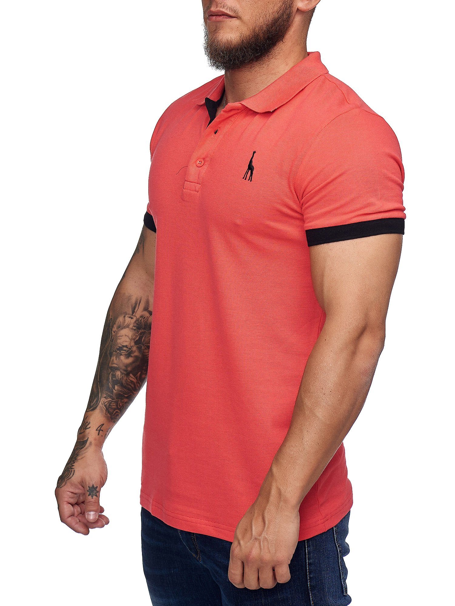 Slim (1-tlg) Einfarbig Code47 Herren T-Shirt Kurzarm Polohemd Fuchsia Basic Poloshirt Code47 Fit
