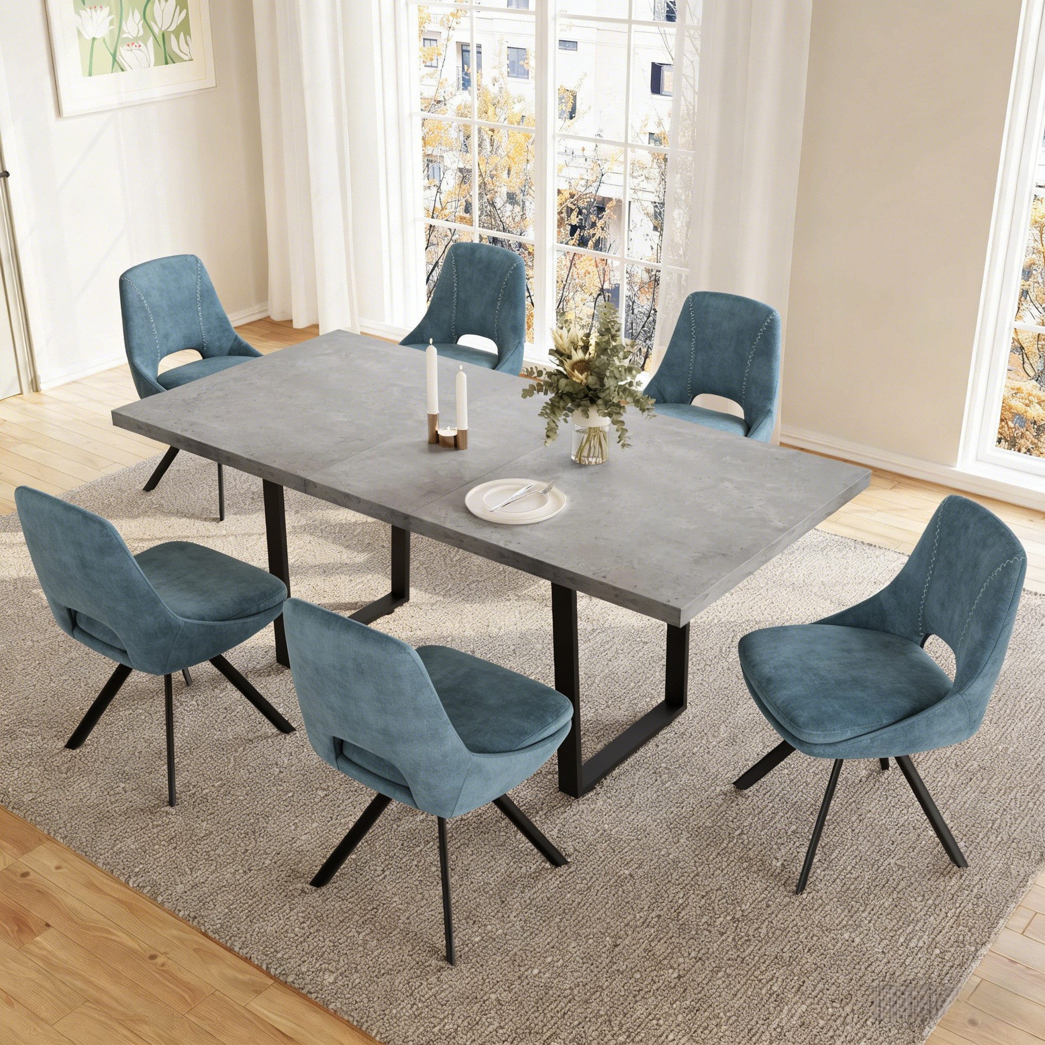 Jiexi Essgruppe Tisch/Esstisch Esszimmer Küche (130–170 cm) mit 4-6 Stühlen