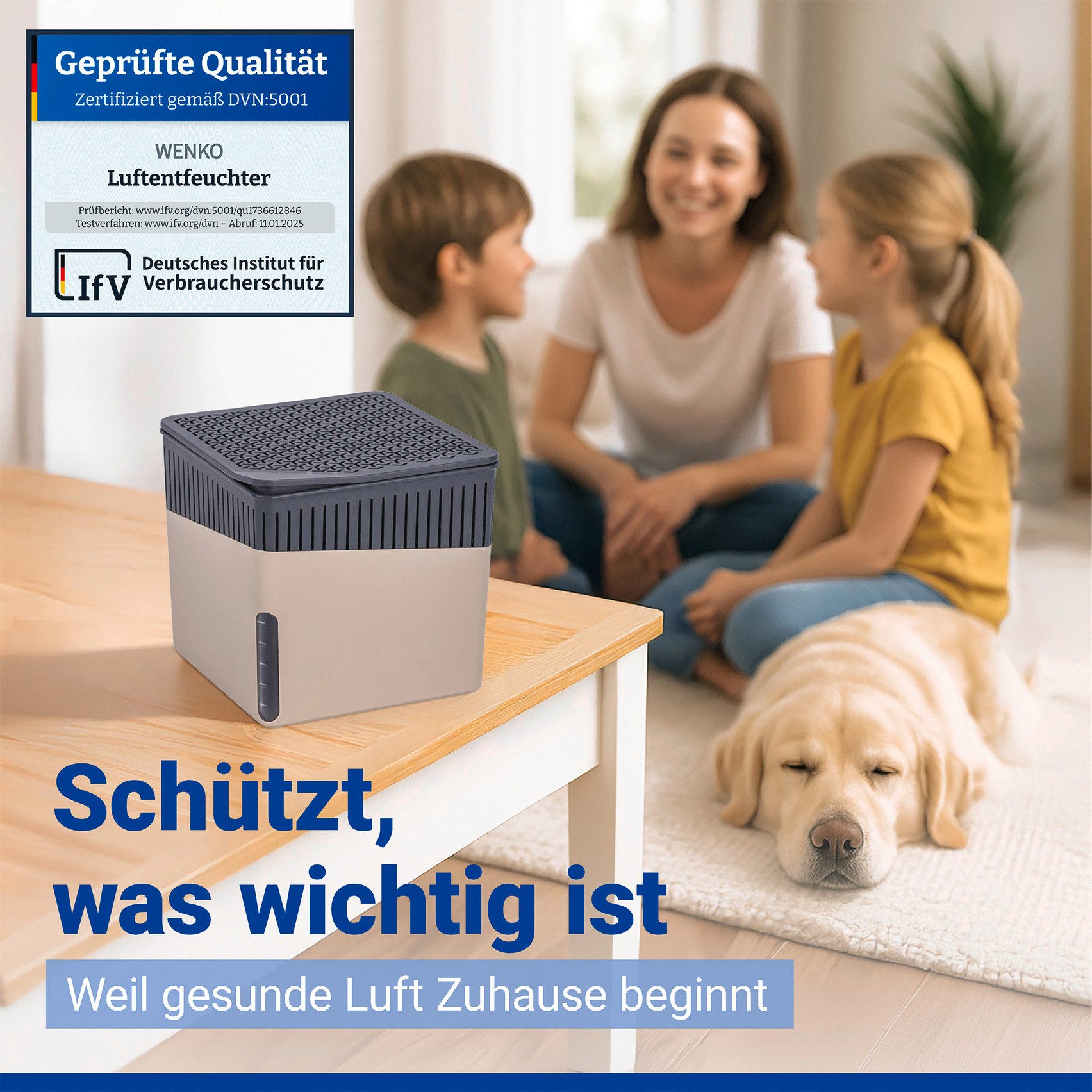 WENKO Luftentfeuchter Modell Cube, für 40 m³ Räume, Tank 0,8 l, mit 2 x 500 g Entfeuchter-Blöcken, für Räume bis 40 m³