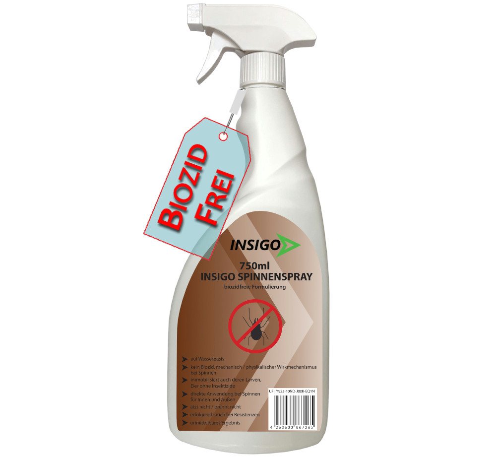 INSIGO Insektenspray Spinnen-Spray Hochwirksam gegen Spinnen, 0.75 l, biozidfreie Formel, auf Wasserbasis, geruchsarm, brennt / ätzt nicht