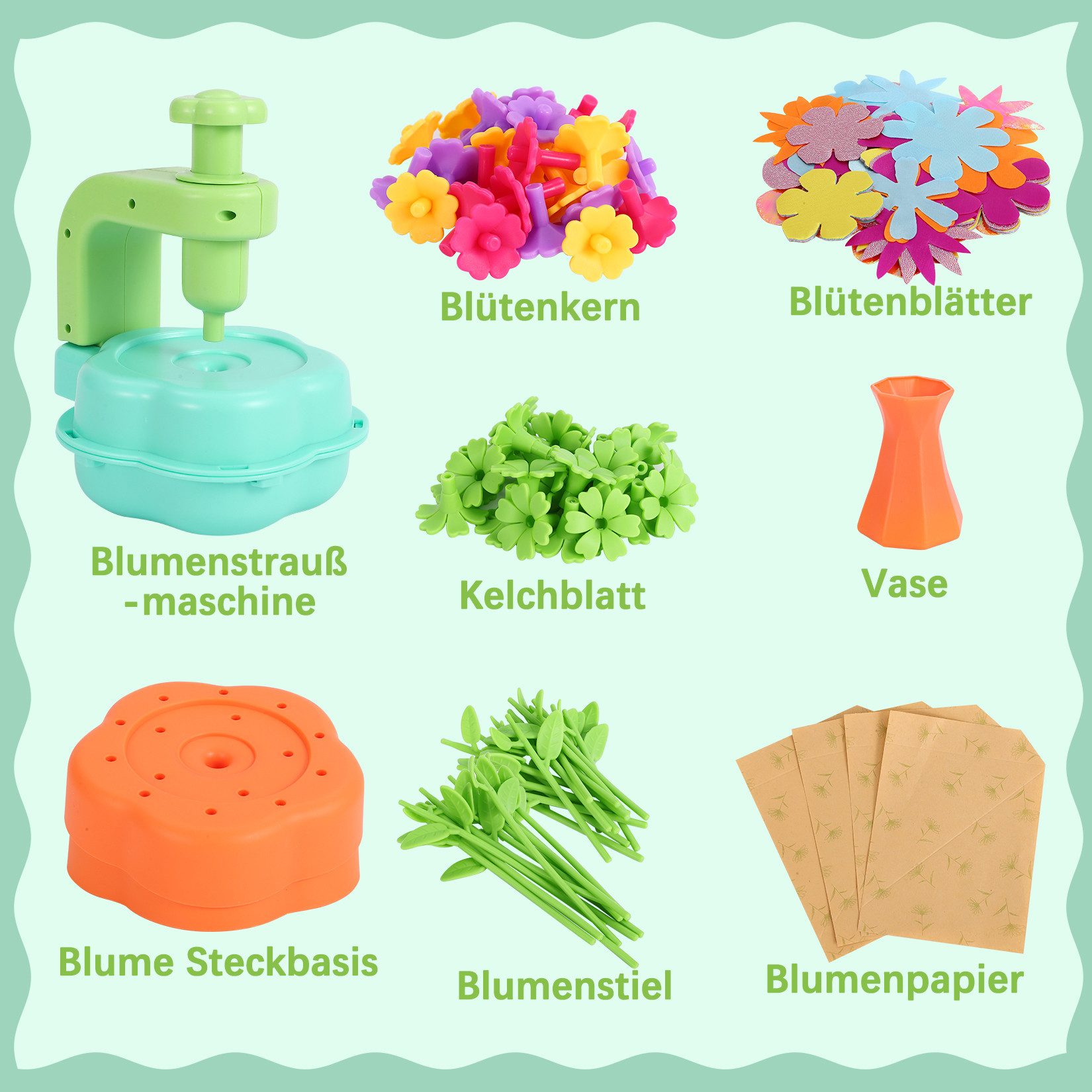Refttenw Lernspielzeug DIY Blumen Bouquet Sets Spielzeug für Mädchen Kunst Blumenarrangement, Geschenk für Weihnachten und Geburtstag