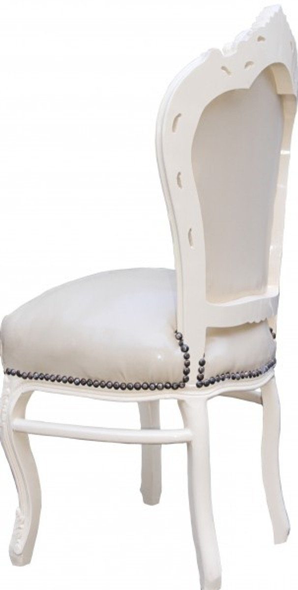 Casa Padrino Lederoptik Esszimmer Stil Creme/Creme - Möbel Stuhl Esszimmerstuhl Antik Barock