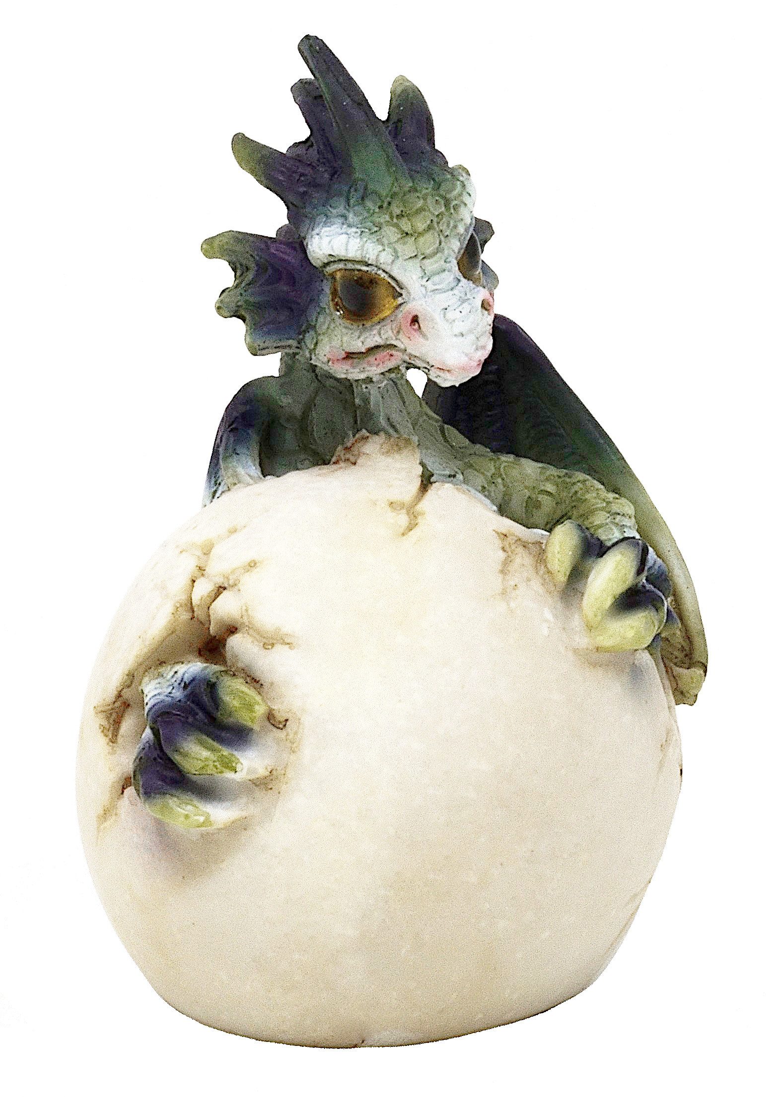 MystiCalls Fantasy-Figur Kleiner Drache im Drachenei grün Drachenfigur Fantasy Ei Figur (1 St), Perfekt zu jedem Anlass - Geburtstag, Weihnachten