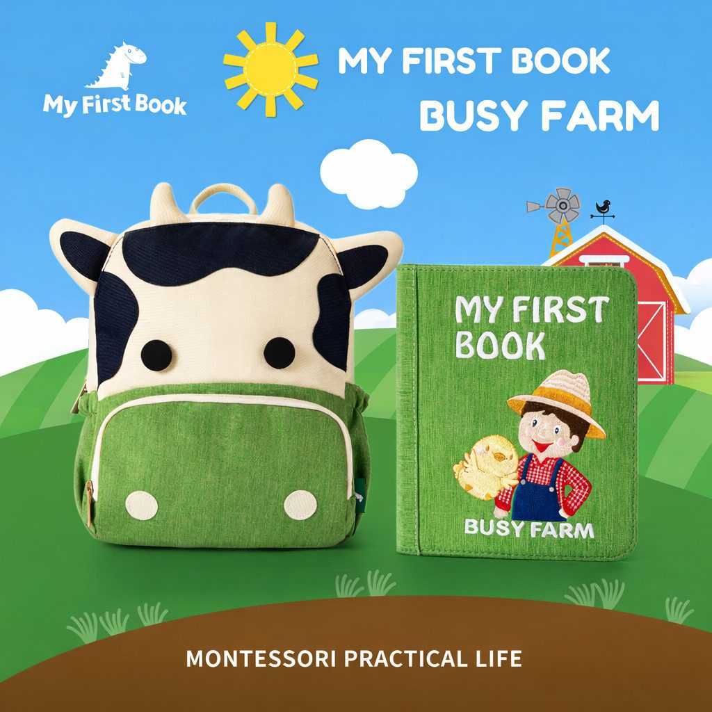 My First Book Lernspielzeug Montessori Quiet Book, Busy Farm, Sensorik, Set inkl. Rucksack, Busy Book, Beschäftigung ab 1 Jahr, Reisespielzeug, Geschenk