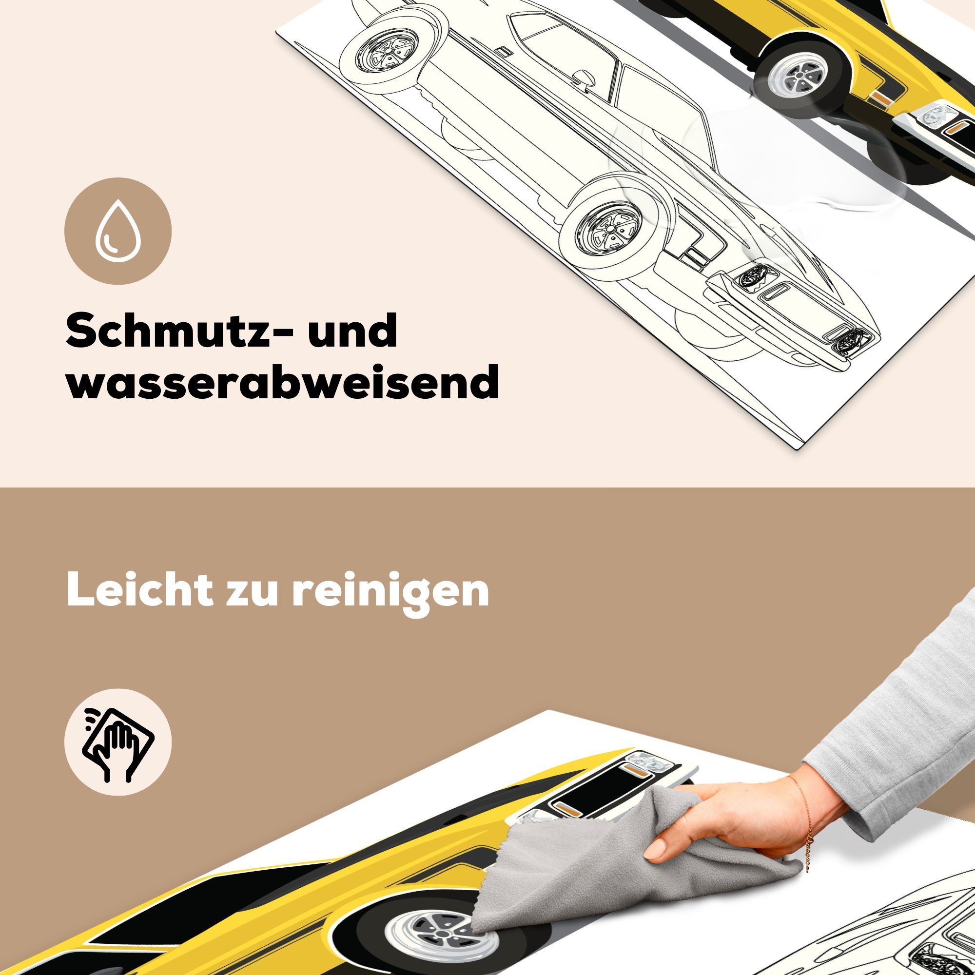 (1 Autos, 81x52 küche, Zwei eines amerikanischen für Illustrationen Vinyl, Herdblende-/Abdeckplatte tlg), die Ceranfeldabdeckung cm, MuchoWow Induktionskochfeld Schutz