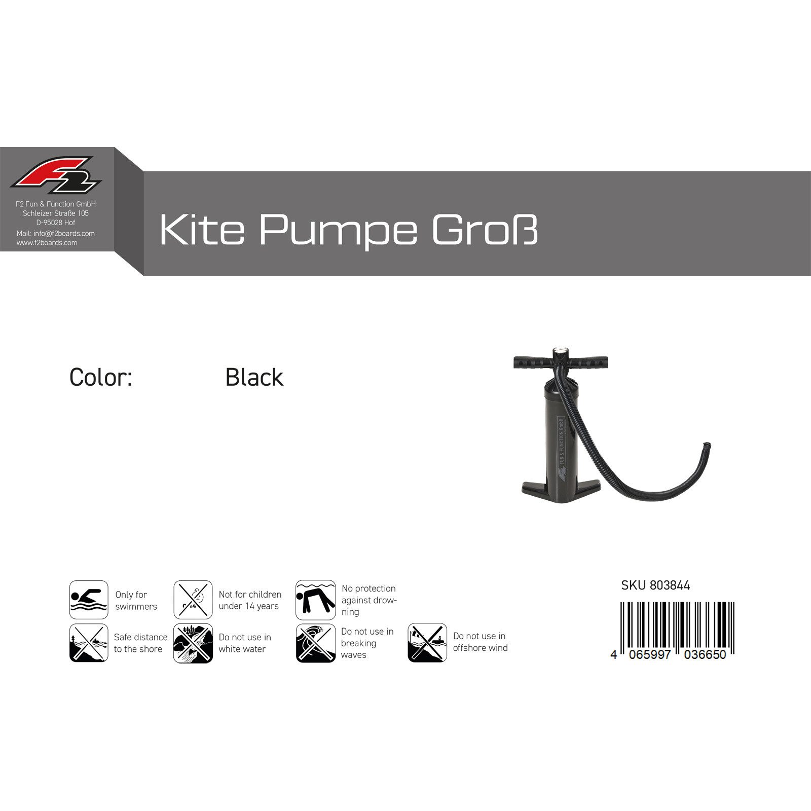 F2 SUP-Pumpe F2 Pumpe Kite Pumpe Groß SUP Kite Paddelboot Schwarz 2024/25