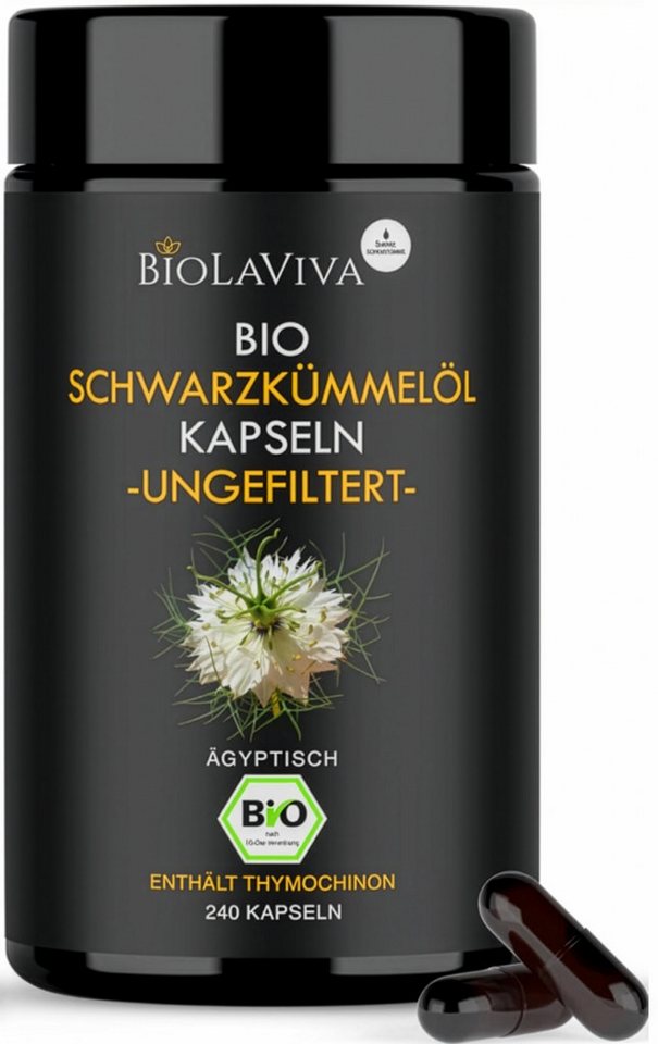 BIOLAVIVA Bio Schwarzkümmelöl 240 Kapseln - ungefiltert - naturbelassen - vegan Kapsel