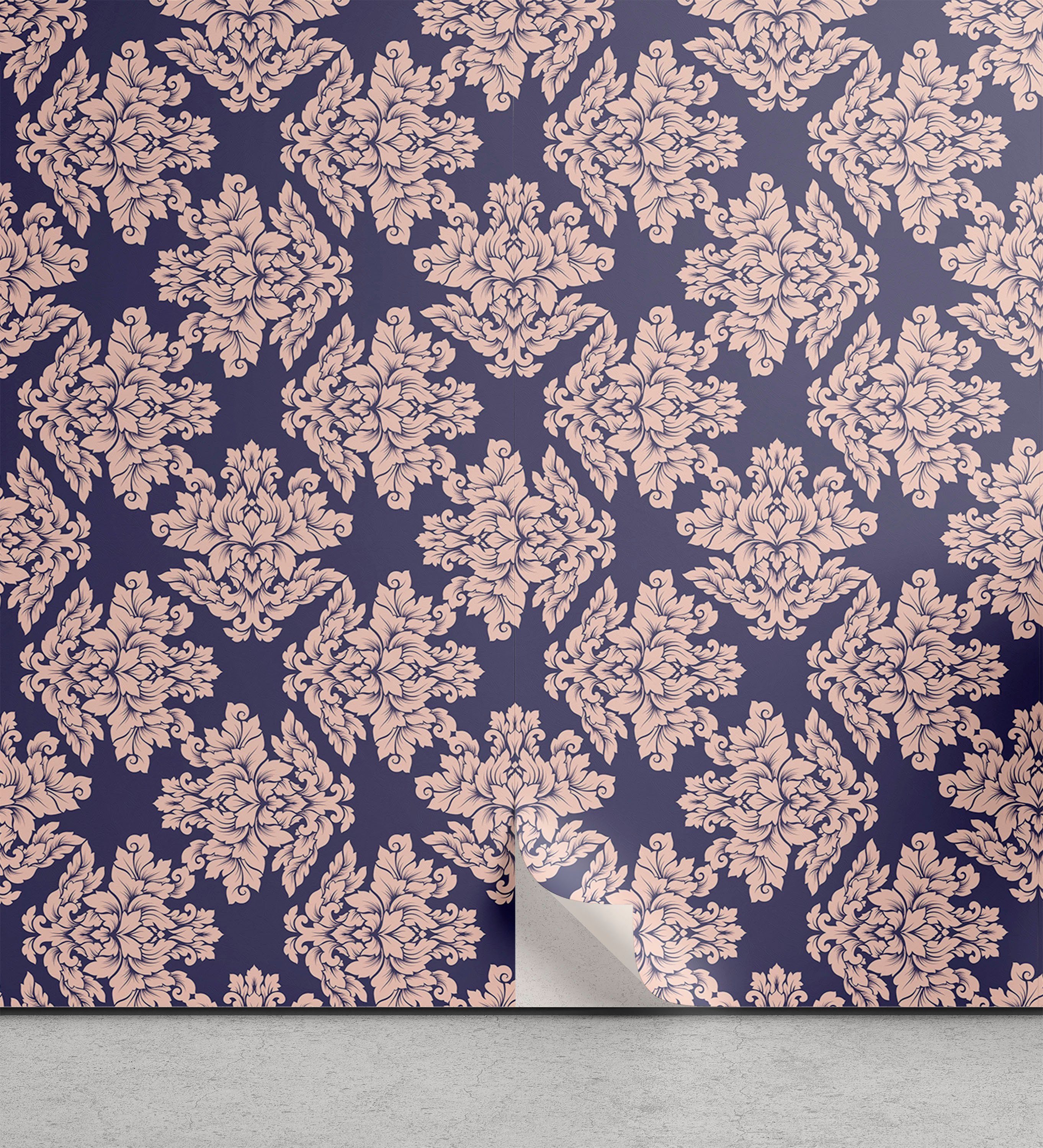 Abakuhaus Vinyltapete selbstklebendes Wohnzimmer Küchenakzent, Damast Weiche Pastell Blooming Damast