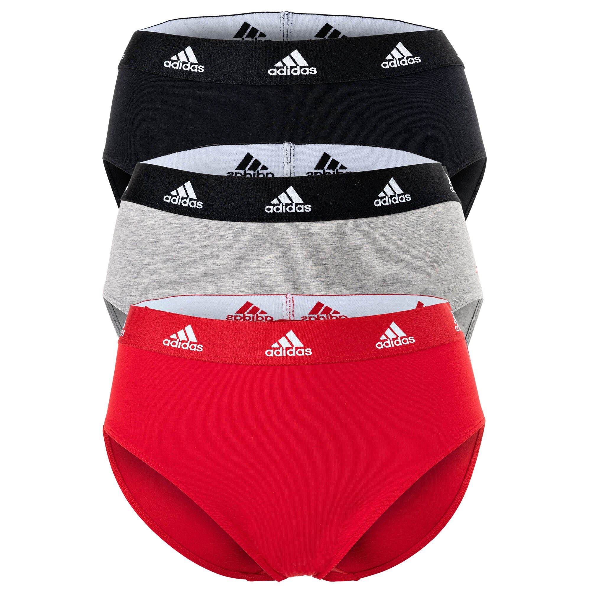 adidas Sportswear Slip Damen, Slip, 3er Pack - Bikini 3PK, Unterwäsche Schwarz/Grau/Rot