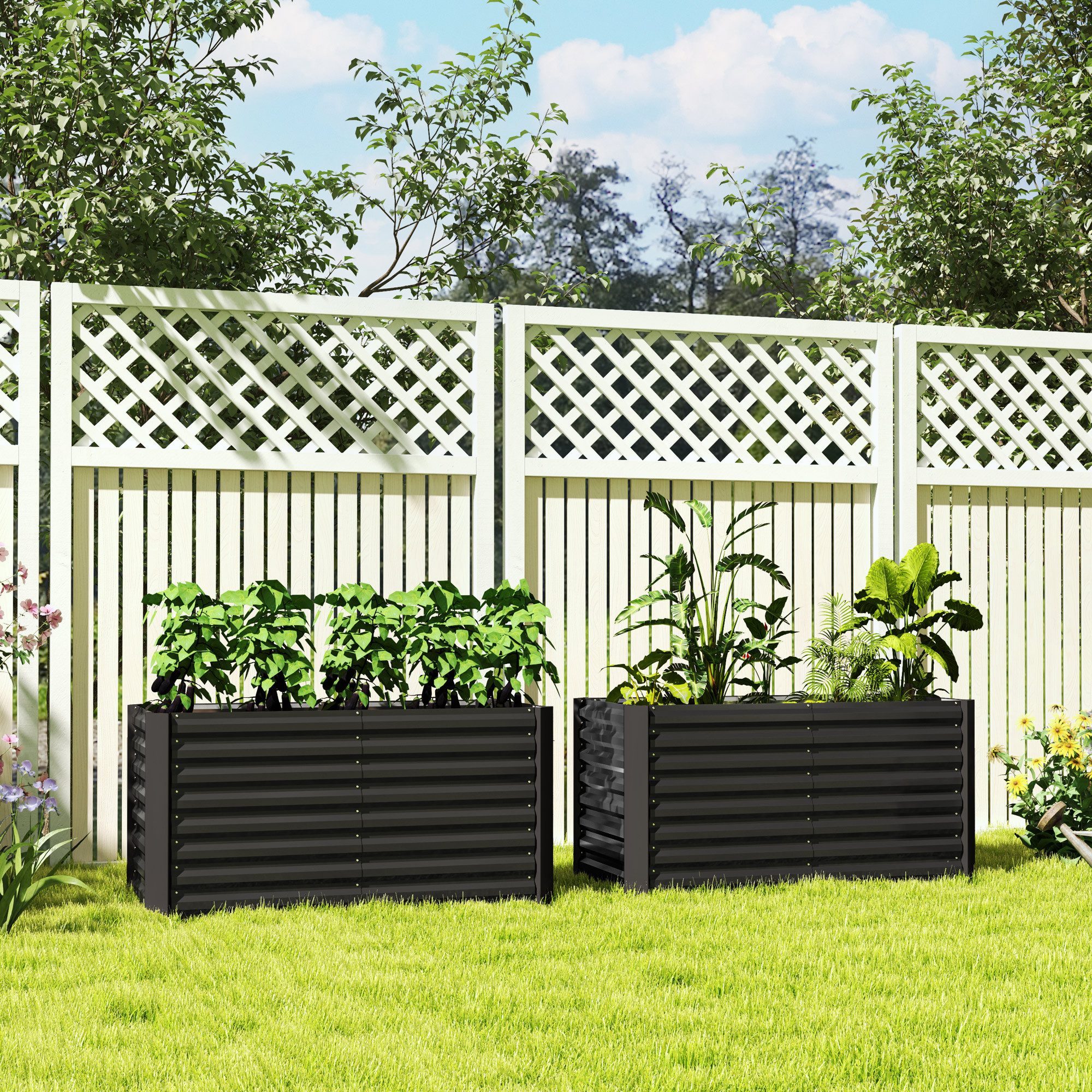 Outsunny Hochbeet Blumenhochbeet witterungsbeständig Pflanzbeet verzinkter Stahl (Pflanzkasten, 1 St., Gemüsebeet), für Terrasse & Garten, 120 x 60 x 60 cm