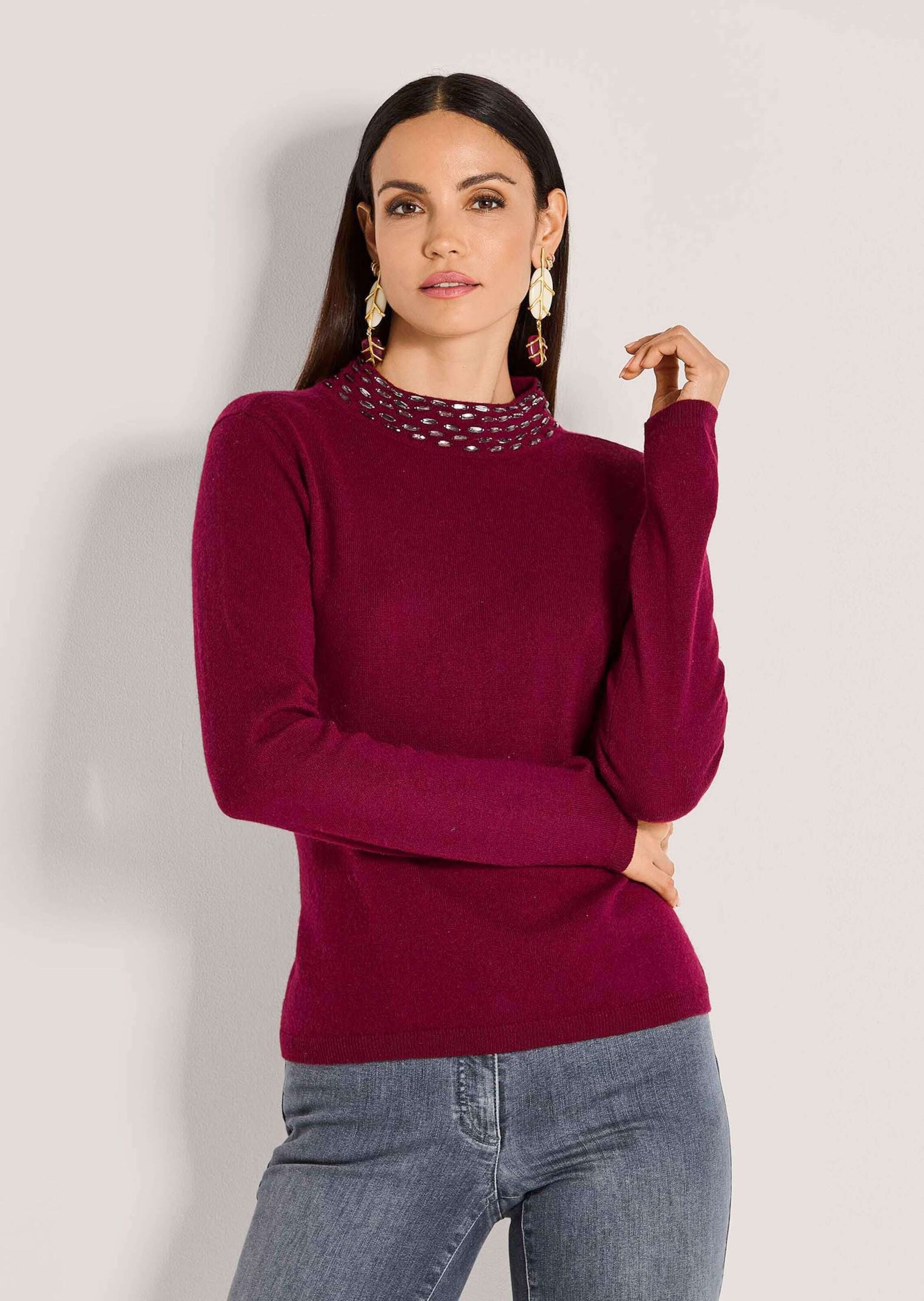 MADELEINE Strickpullover Eleganter Wollpullover mit Stehkragen Glattstrickp günstig online kaufen