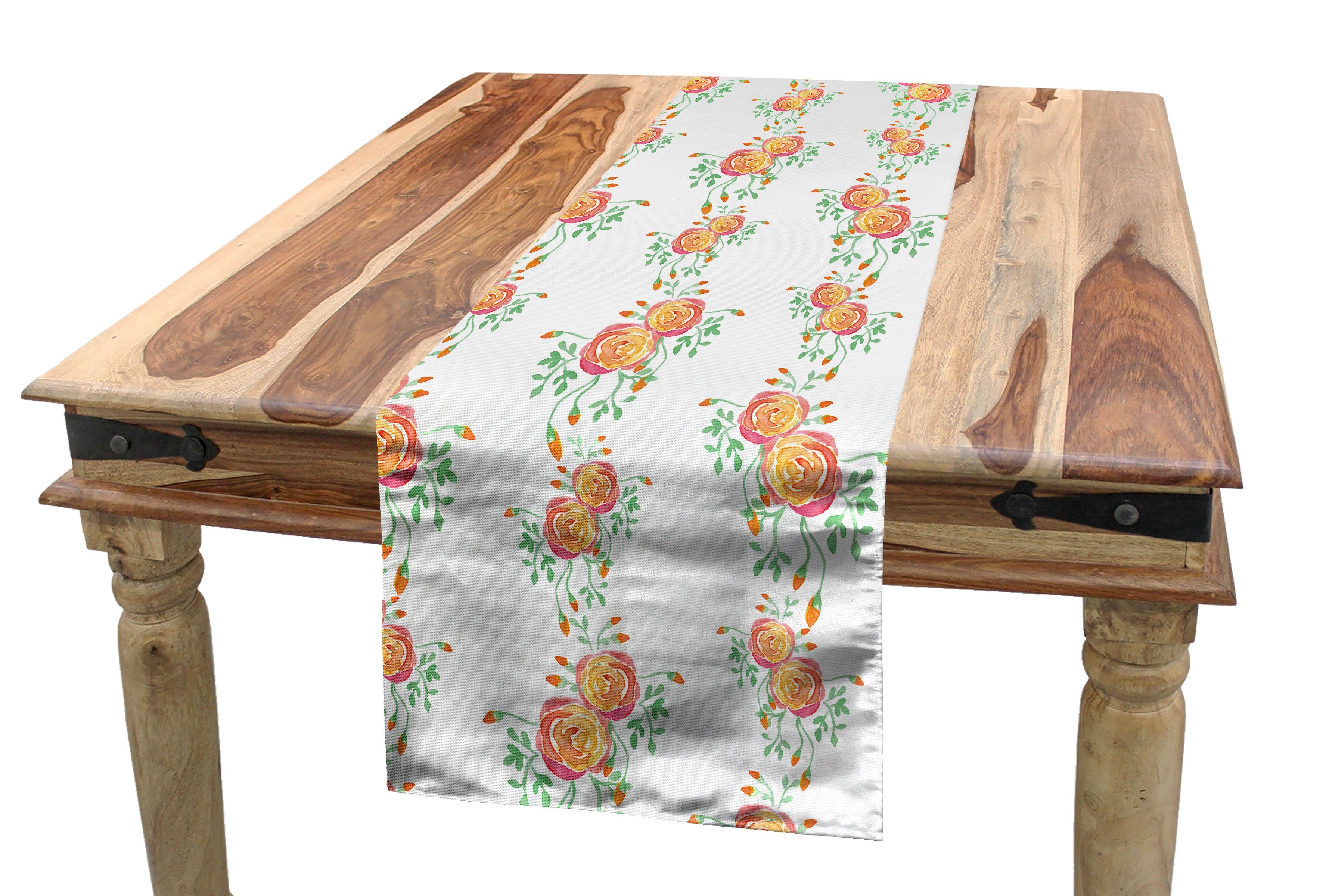 Abakuhaus Tischläufer Esszimmer Küche Rechteckiger Dekorativer Tischläufer, Blumen Blumen und Blätter Budding | Tischläufer