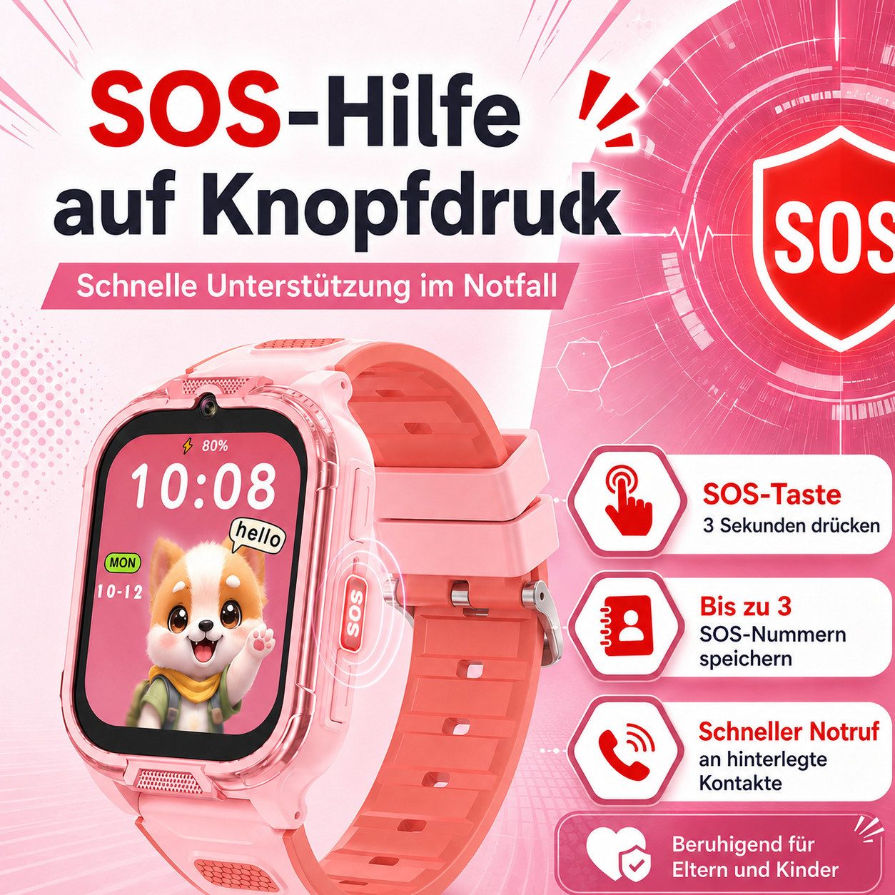 Forrlite Kinderuhr Smartwatch Kinder mit GPS und 4G, Installierbare APP Smartwatch (Smartwatch cm) (1,83 Zoll), 1,83"", 8GB, GPS+LES, 4G-LTE, IP67, SOS, Bluetoo – Bild 5 von 5