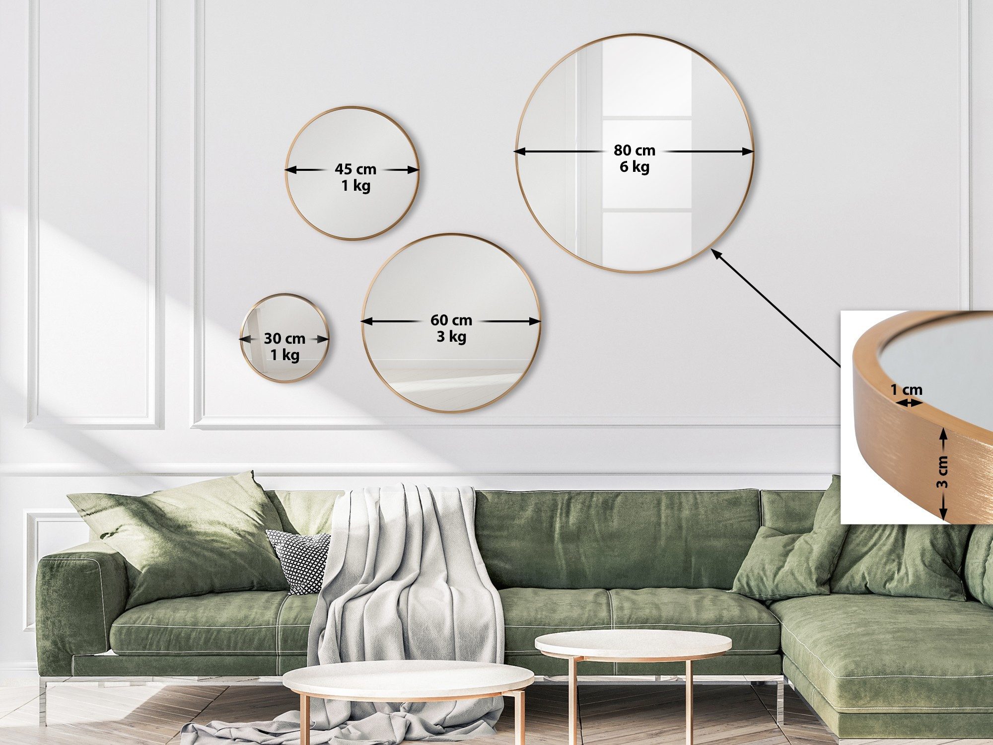 CLP Wandspiegel Elsie, Rund, Modern, 30 / 45 / 60 / 80 cm Metallrahmen günstig online kaufen