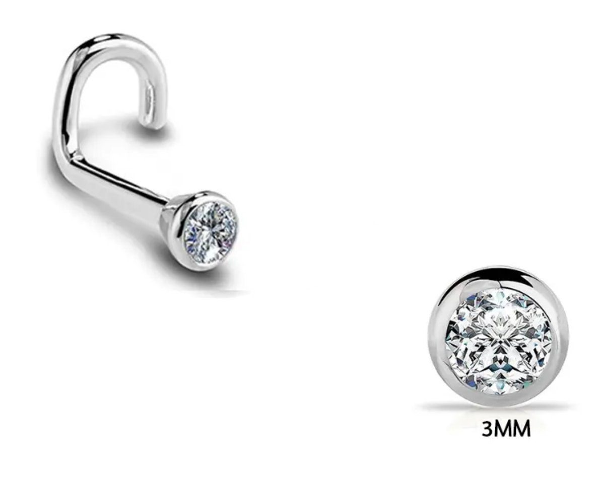 Karisma Schmuck Nasenpiercing aus Chirurgenstahl 316L Nasenstecker mit Kristallstein 3mm Zirkonia, Frauenschmuck