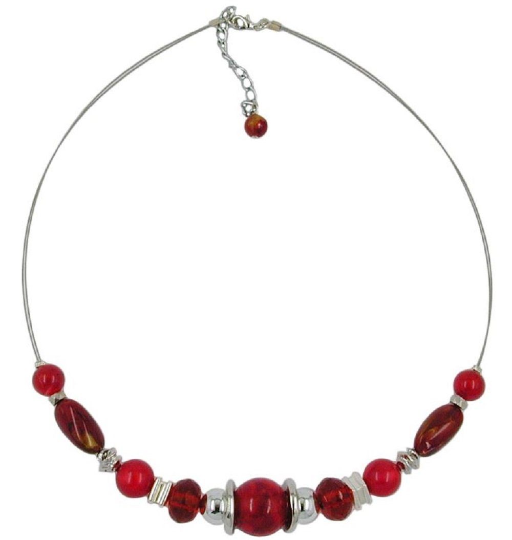 unbespielt Collier Drahtkette mit Kunststoff-Perlen rot-seidig-glänzend 45 cm, Modeschmuck für Damen