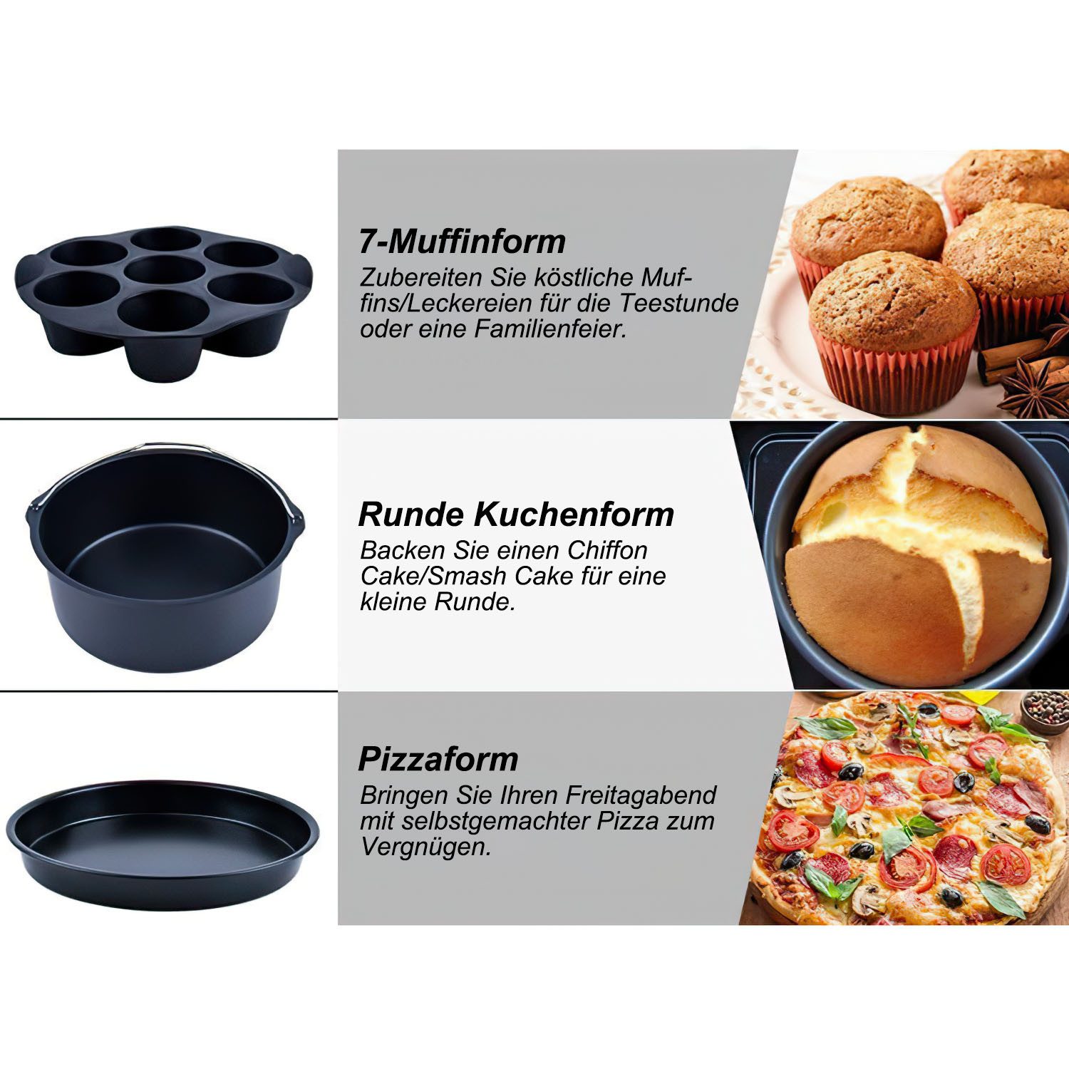 SURFOU Backform Heißluftfritteuse Zubehör 8 Zoll 11-Teilige für Airfryer 3.5L- 5.5L, für Philips Airfryer 7,2L, 8,3L, COSORI 5,5L, Tefal 6,5L, Cecotec 6L – Bild 4 von 5