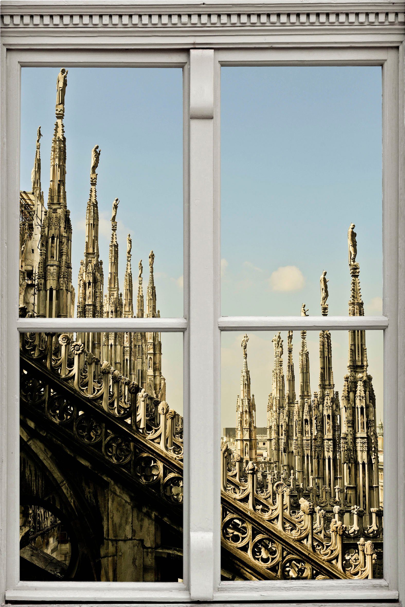 queence Wandsticker Bauwerk, Wandsticker, Wandbild, selbstklebend, 3D, Fenster