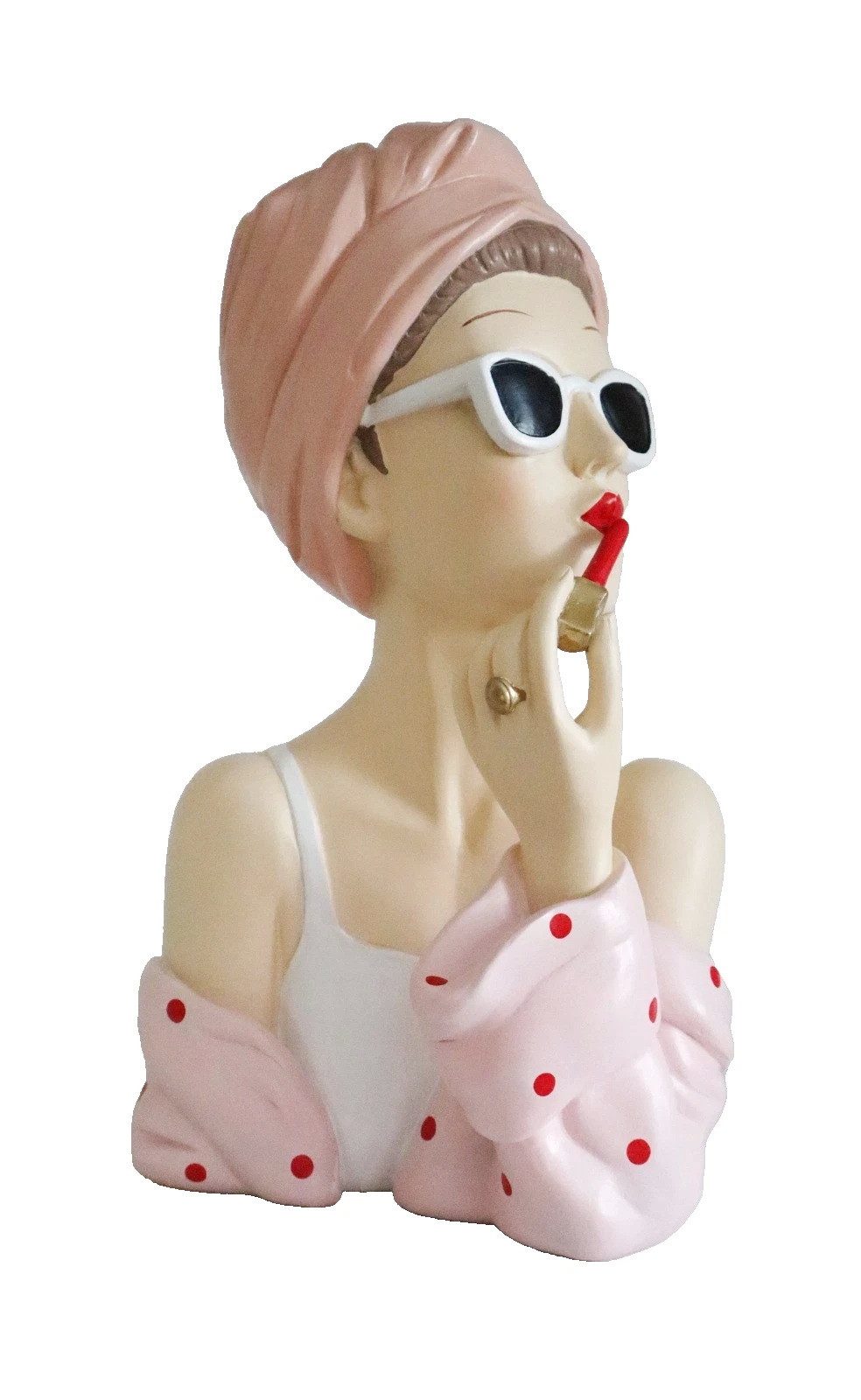 Kaufhaus le petit Dekofigur Deko Büste elegante Frau Dame Lippenstift Art Deco Stil Figur Skulptur, Lady Retro Dekoskulptur Dekoobjekt aus Polyresin (Kunststein)