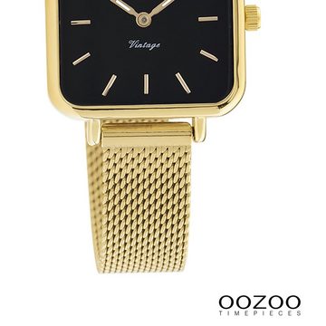 OOZOO Quarzuhr Oozoo Damen Armbanduhr Vintage Series, (Analoguhr), Damenuhr rechteckig, klein (26x26mm) Metall, Mesharmband, Casual-Style