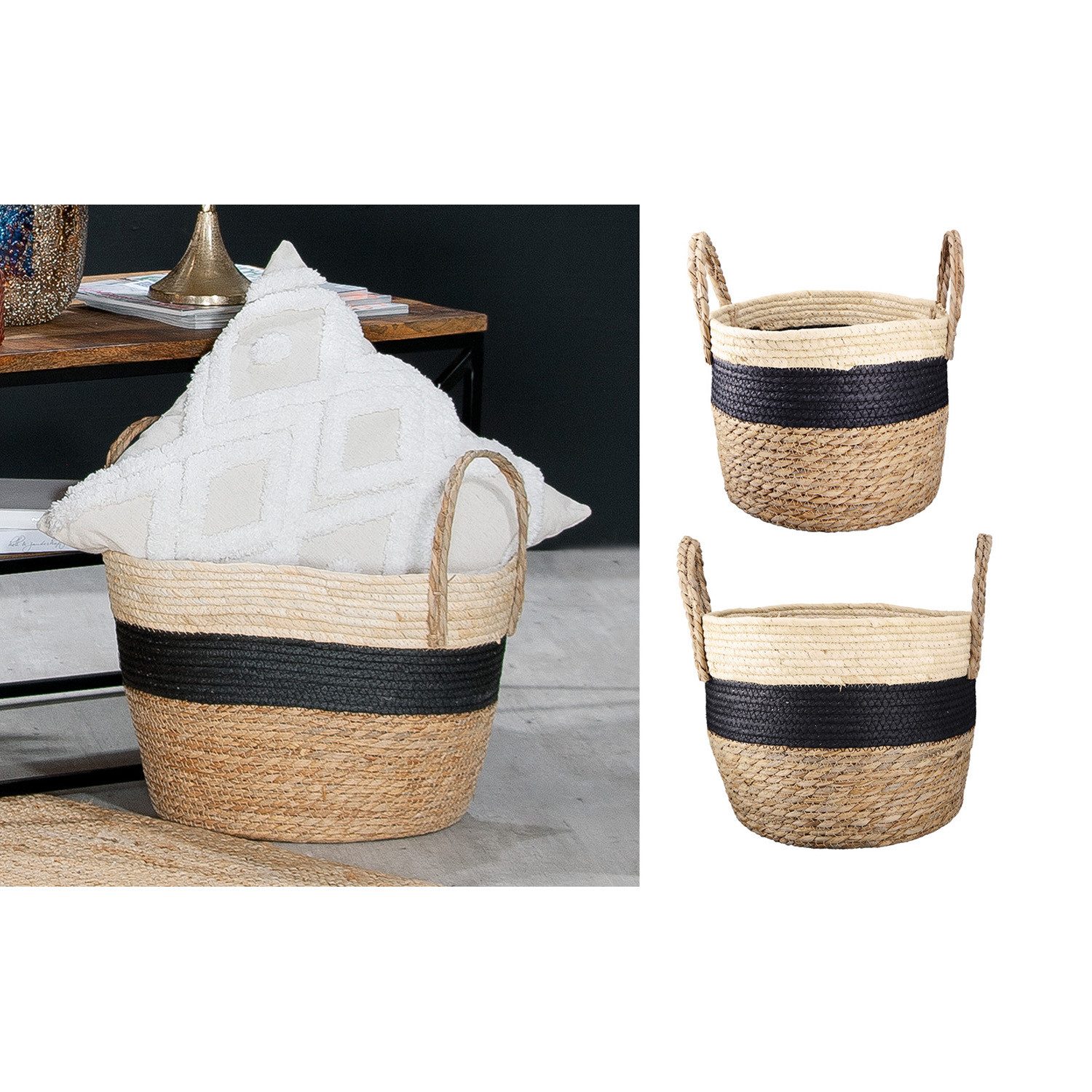 GILDE Aufbewahrungskorb 3er Set Körbe KORI - naturfarben - Seegras - Höhe 39cm x Ø 38cm (1x Korb, Aufbewahrungskorb - Tragkorb), Picknickkorb - Körbchen - Aufbewahrungskörbe - Aufbewahrungsbox