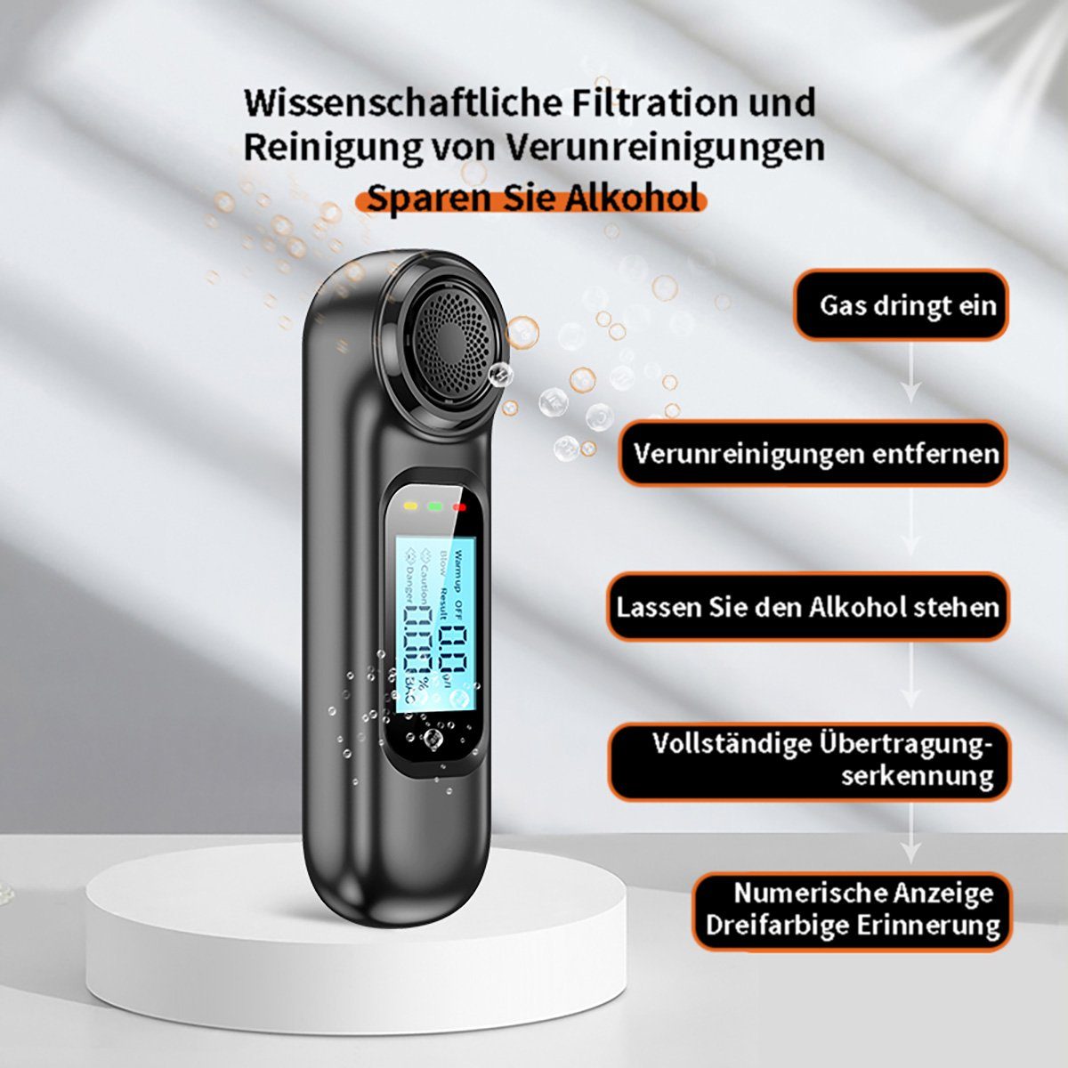 götäzer Alkohol-Teststreifen Alkoholtester, Wiederaufladbar und mobil,  1-St., Digitalanzeige und automatischer Atemtest