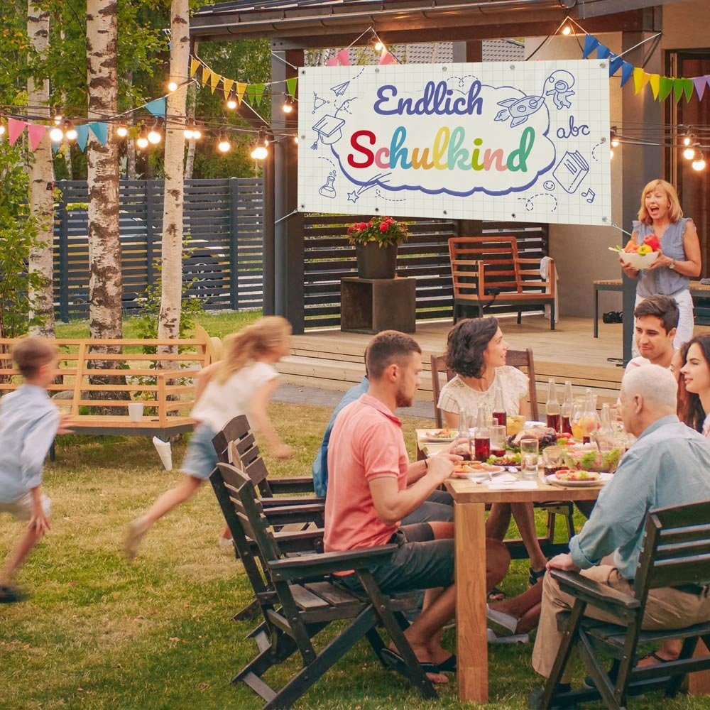 WallSpirit Hängedekoration Banner - Einschulung "White", wetterfest, inkl. Ösen zum Aufhängen