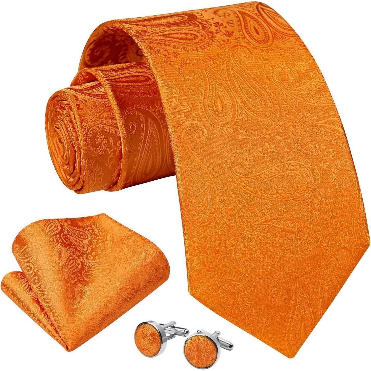 LuxusKollektion Krawatte Krawatte Herren Paisley Hochzeit Einstecktuch Set Orange Einheitsgröße