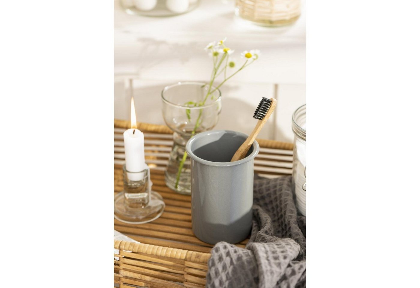 Thumbnail - Ib Laursen Waschtisch-Set Ib Laursen Zahnbecher Emaille Grau (12x8cm)