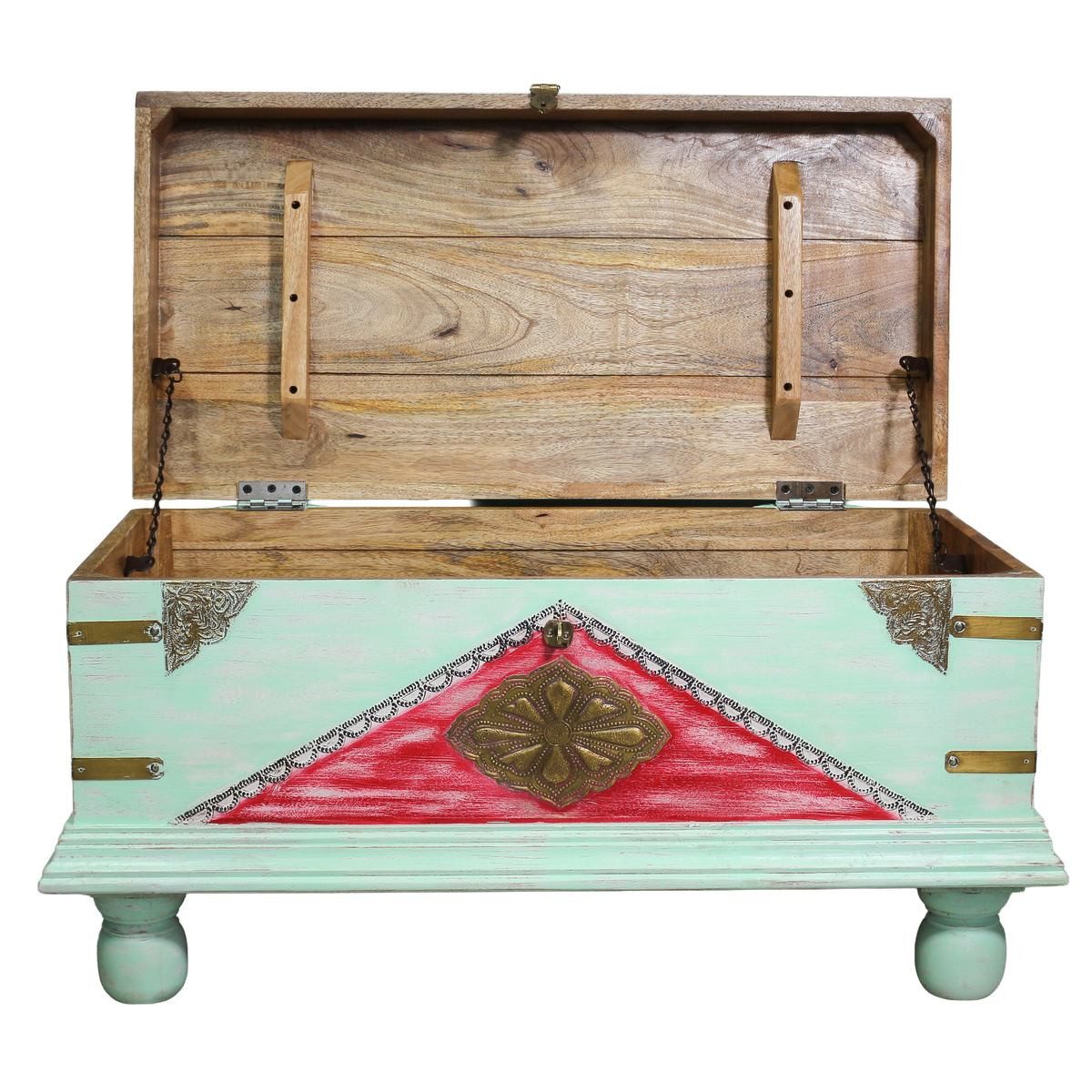 Oriental Galerie Truhe Indische Truhe Mint Rot 80cm (1 St), Beistelltisch, Holztruhe, Antik, Wäschetruhe, Möbeltruhe, Holzkiste