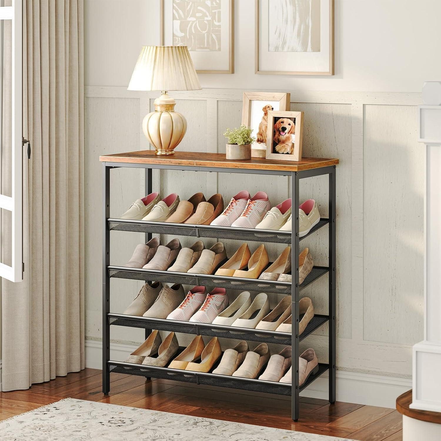 LuxusKollektion Schuhregal 5-stöckiges Schuhregal Metallgitter Vintage Dunkelbraun 75 x 30 x 81